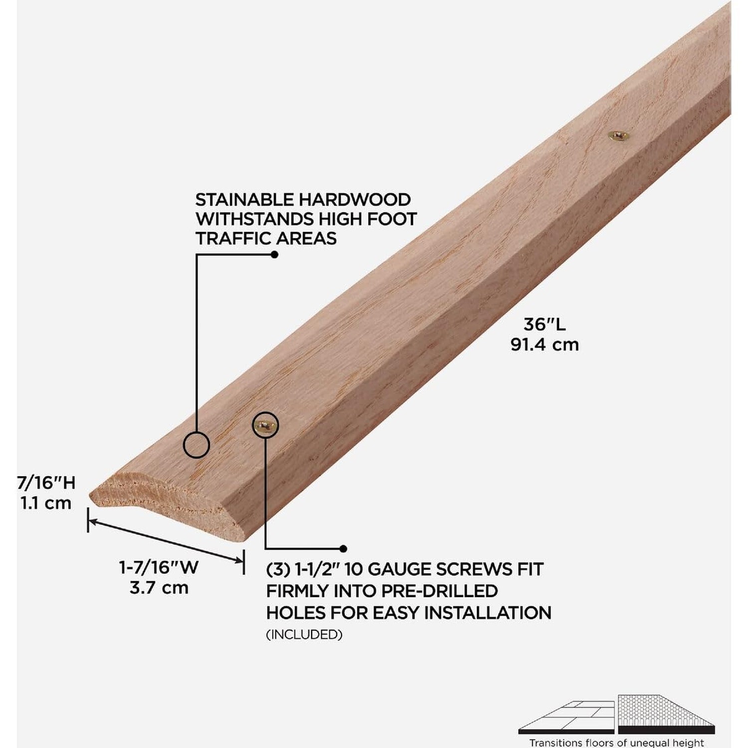 M-D Building Products 85357 1-7/16 in. X 36 in. Unfinished Hardwood Carpet Tr…