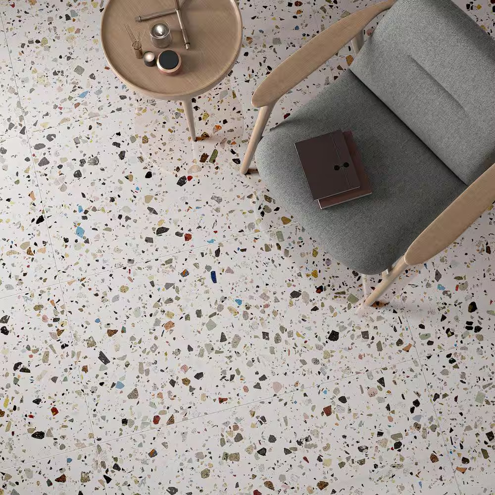 Adorn White Multicolor 23.62 In. X 47.24 In. Terrazzo Look Polished Porcelain Fl