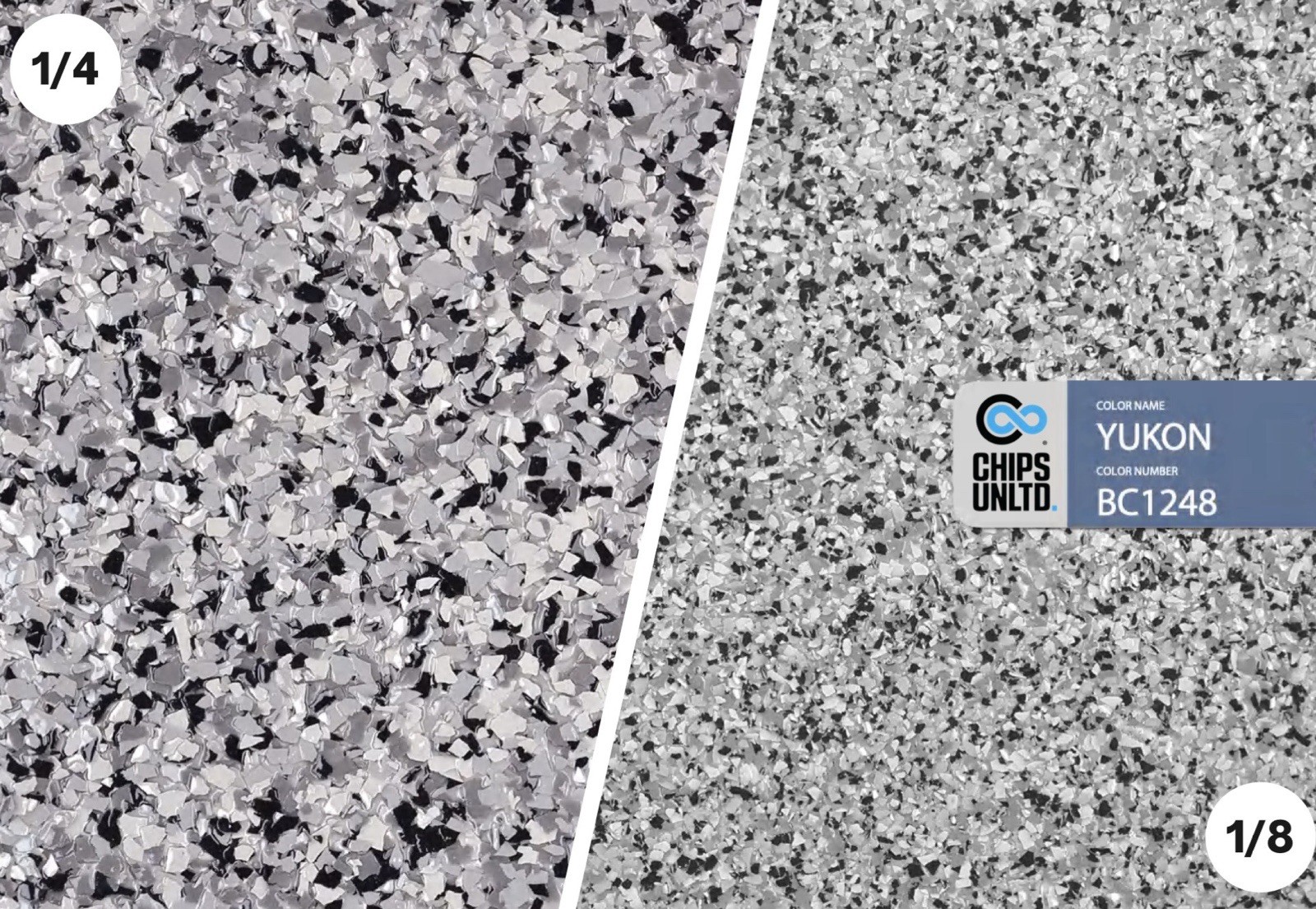 CHIPS FLAKES FOR EPOXY FLOORS DOMINO TUXEDO MIX 1/4” 25 Lb Box