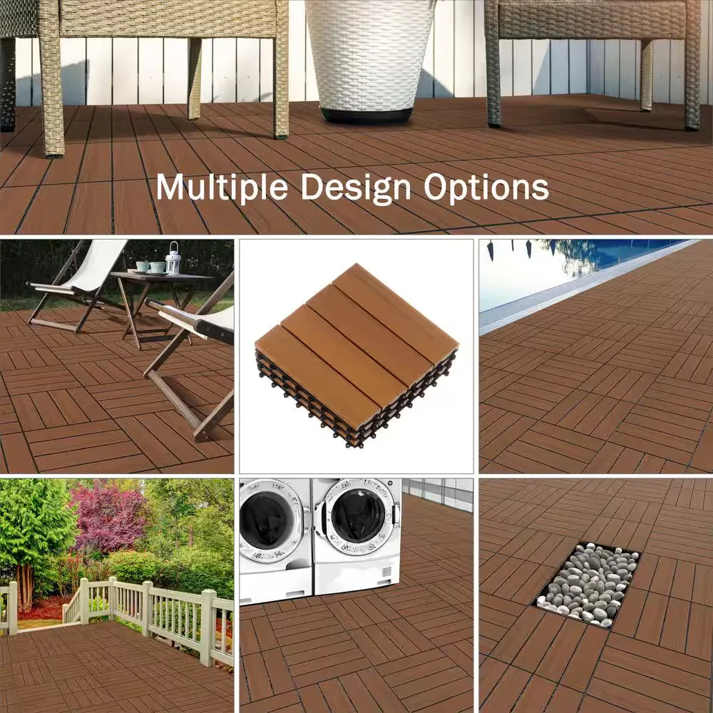 1×1 Patio Deck Tiles Wood Polypropylene Interlocking Flooring Brown 6 Pack