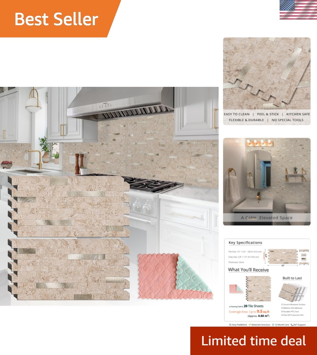 20 Sheets Peel and Stick Backsplash for Kitchen, 2026 Upgraded Classic Traver…