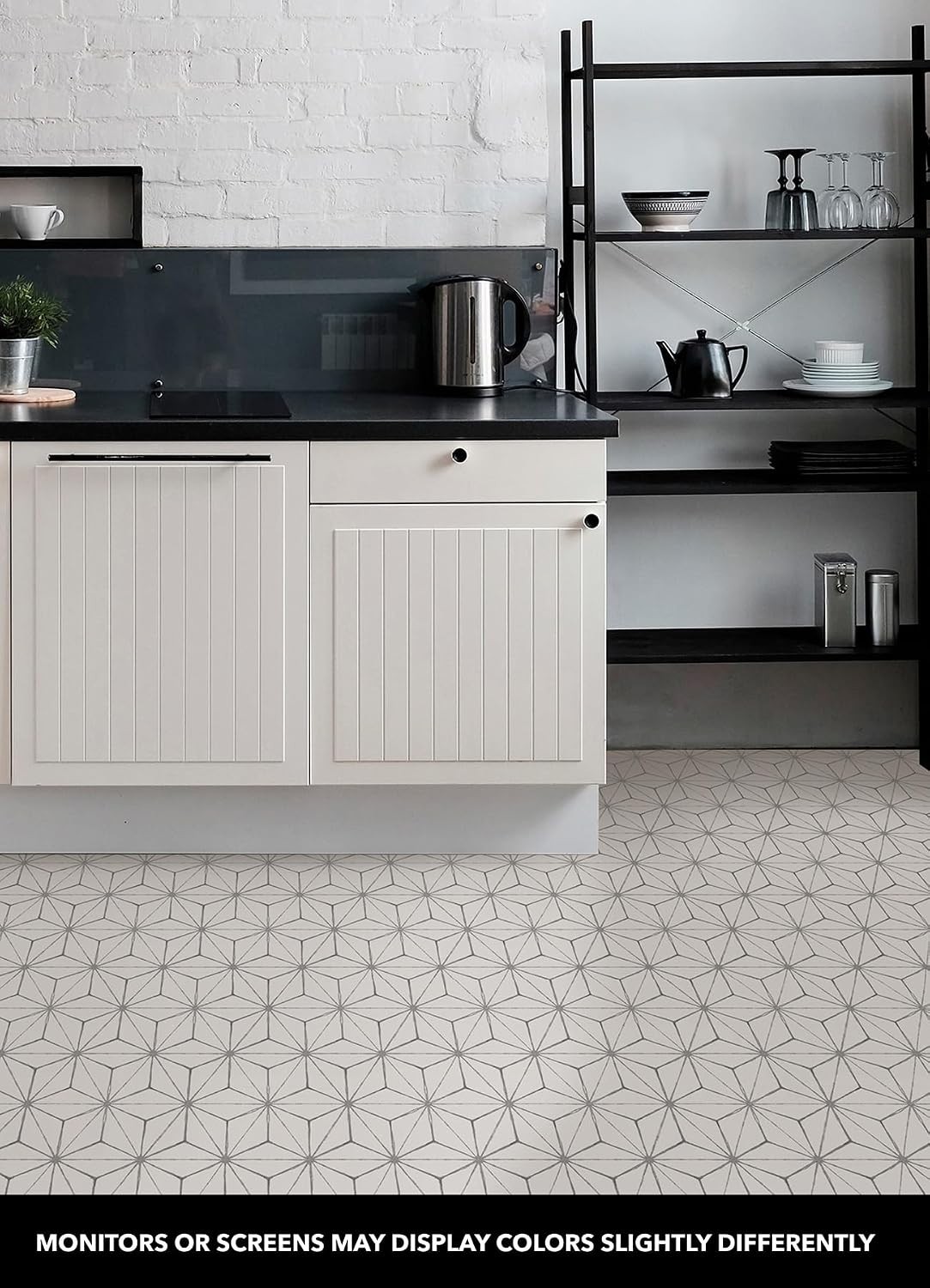 FP2481 Kikko Peel Stick Floor Tiles, White & Off-White