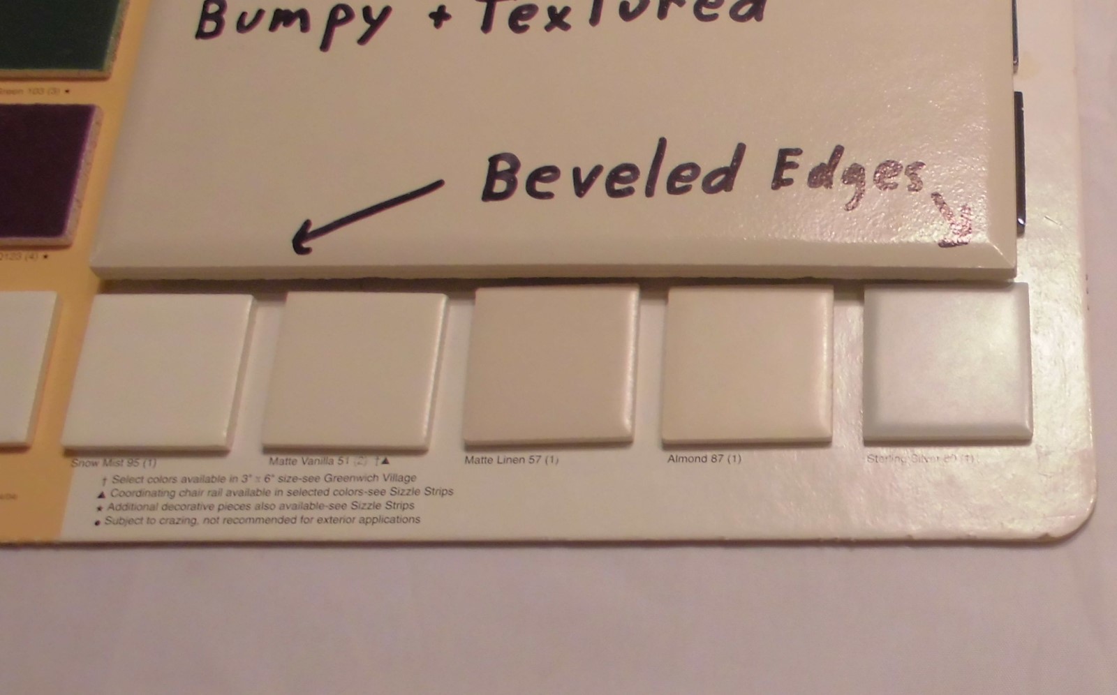 1 pc. *Almond* Ceramic / Porcelain Floor Tile Bumpy-Textured-Beveled by KPT Co.