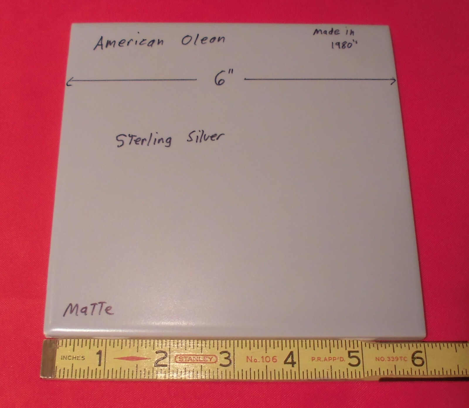 1 pc. 6″ X 6″ Matte Ceramic Tiles *Sterling Silver Gray* American Olean, NEW