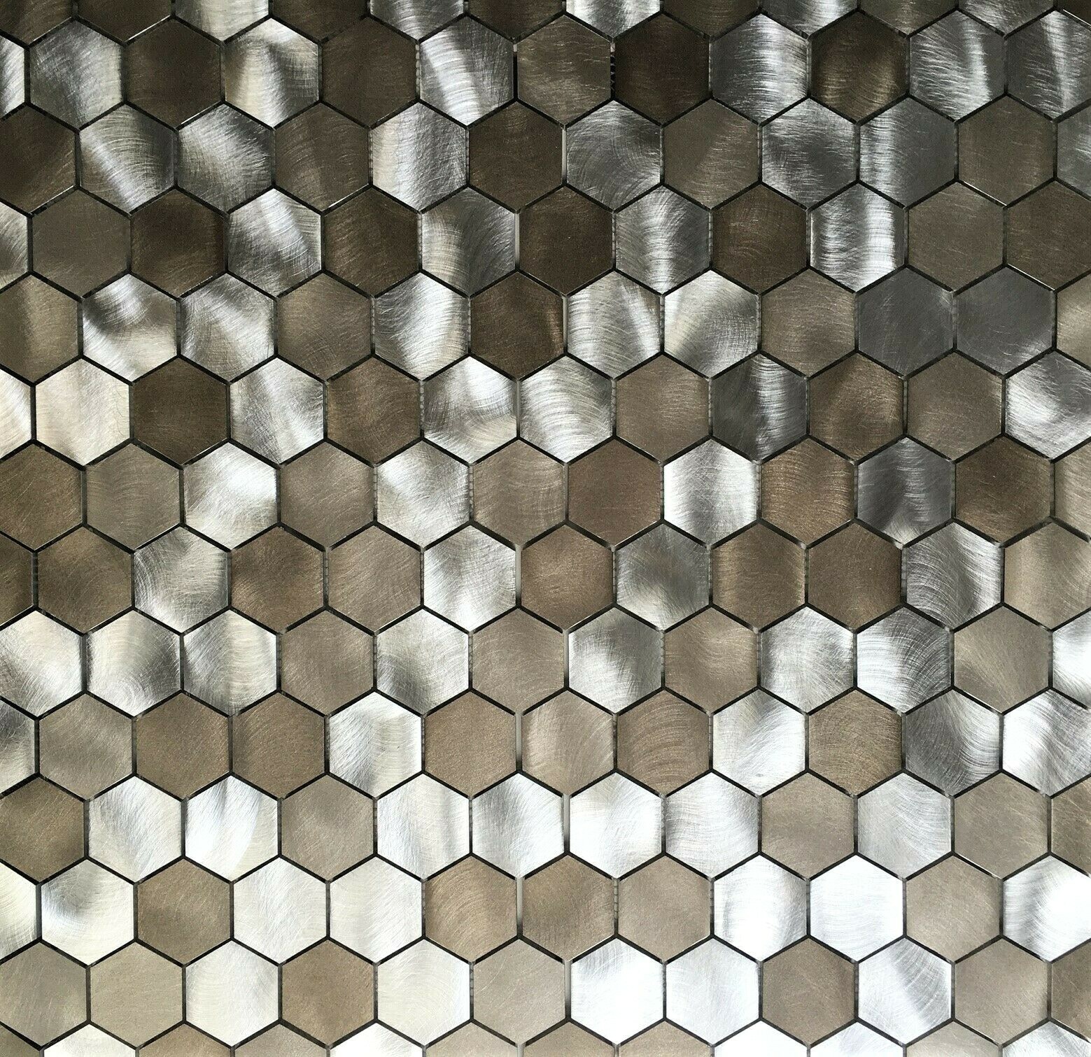 Brushed Aluminum Multi-Color 2 inch Hexagon Mosaic Backsplash Wall Tile