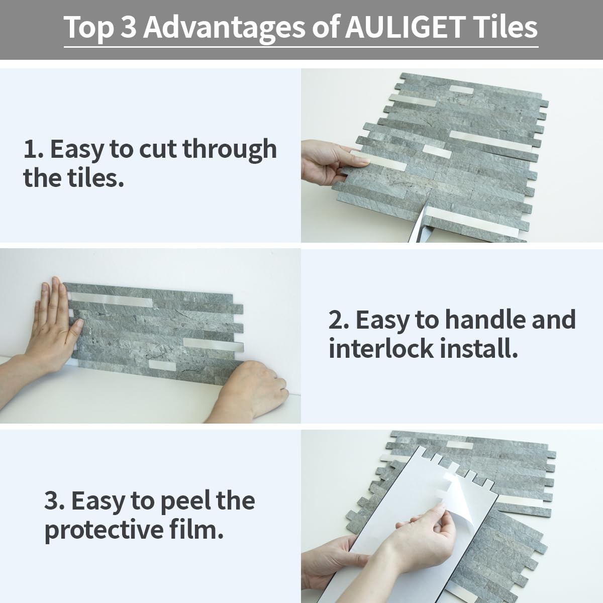 AULIGET 20 Sheets Mountain Rock Peel and Stick Backsplash, PVC Mixed Metal Go…