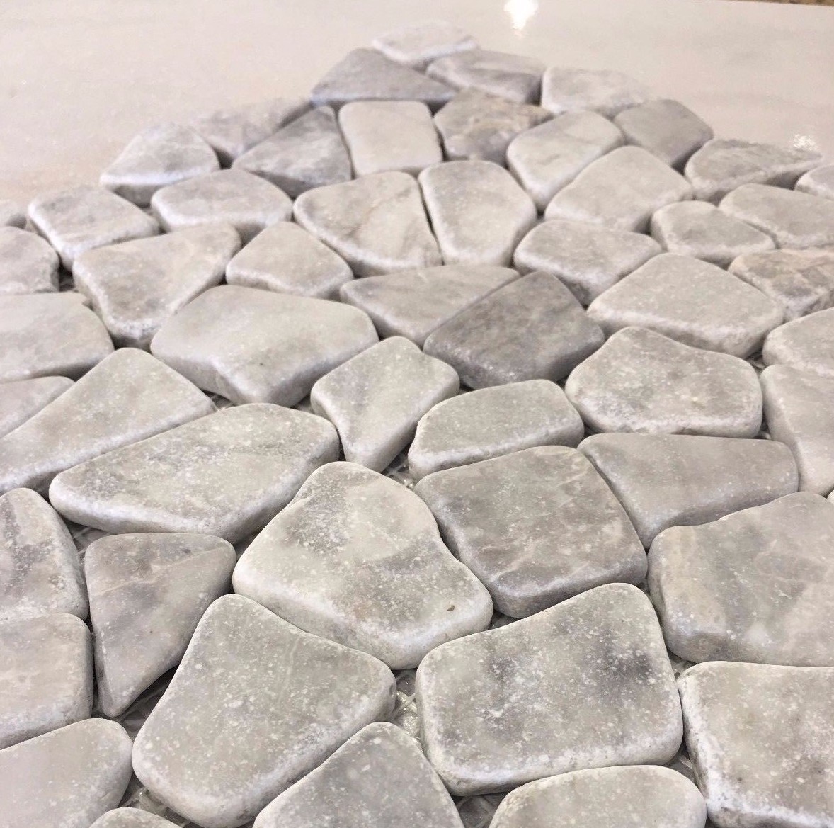 Soft Grey Pebble Flat Tile Mosaic Gray Stone Wall Shower Floor Back Splash