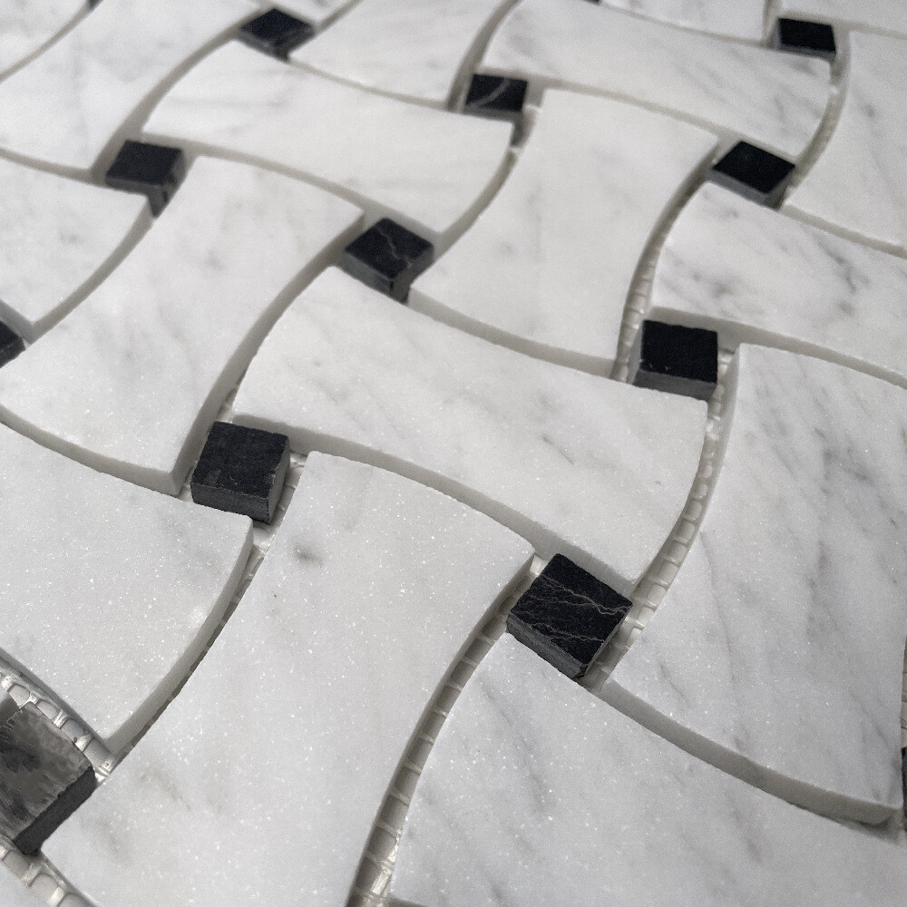C67L1XH Carrara Venato Marble Big DogBone Basketweave Mosaic Tile Honed