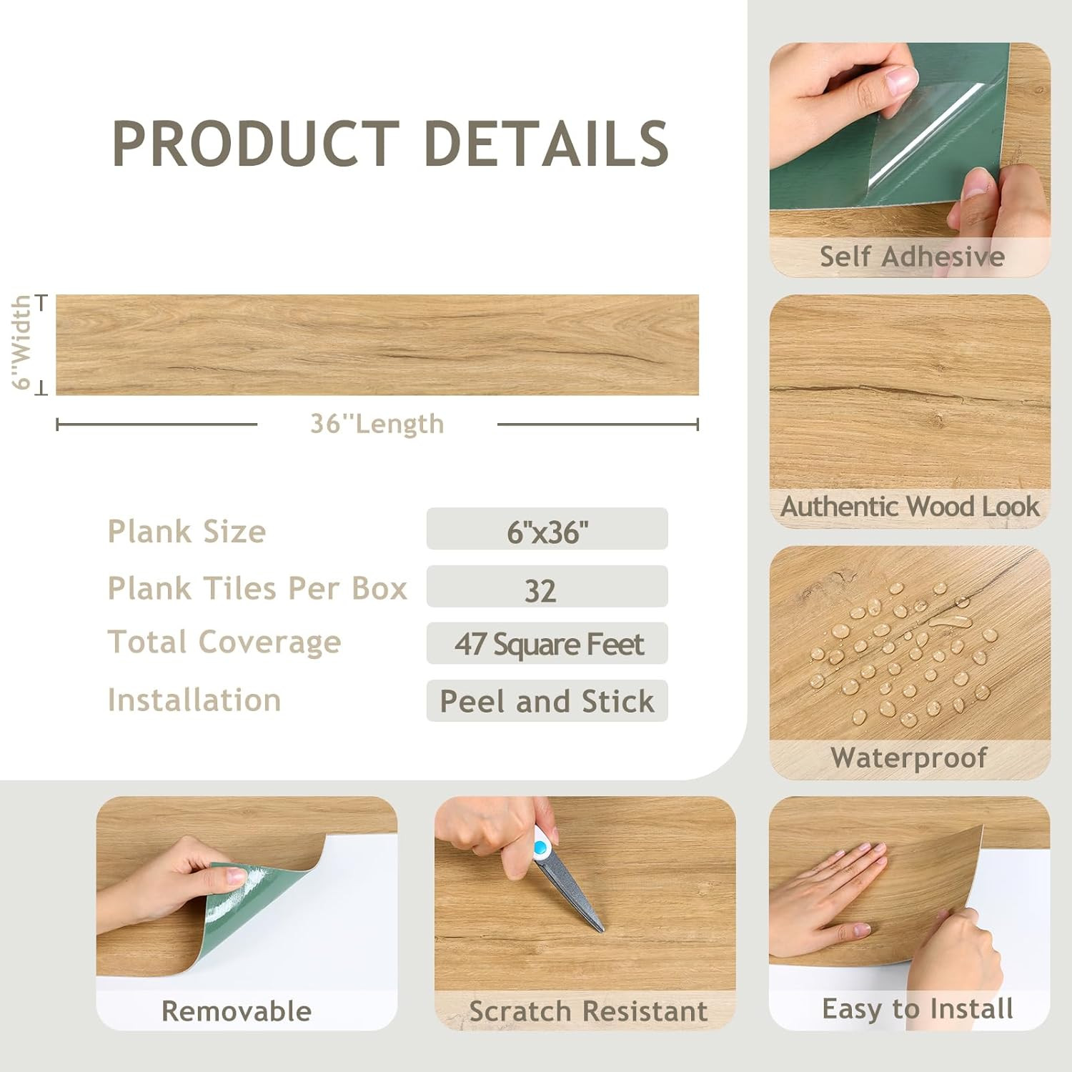 Waterproof Peel and Stick Cottage Oak Vinyl Plank Flooring 32 Pack 47 Sq. Ft.