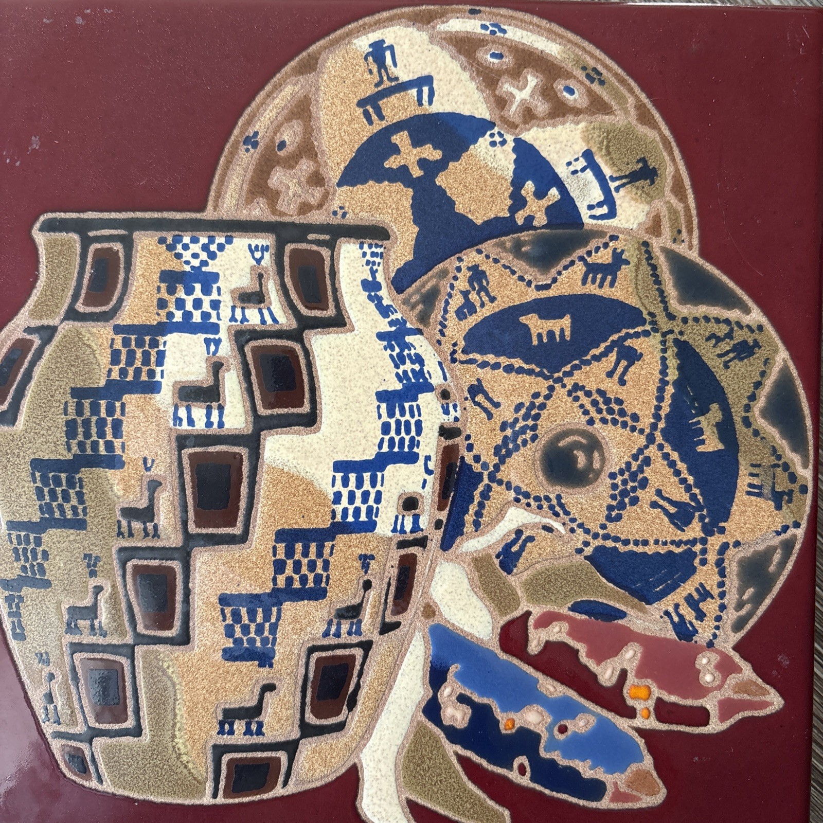 VTG 2000 Santa Fe Art Tile 8″ Trio Basket Jasper Arius Tile Co Native Italy
