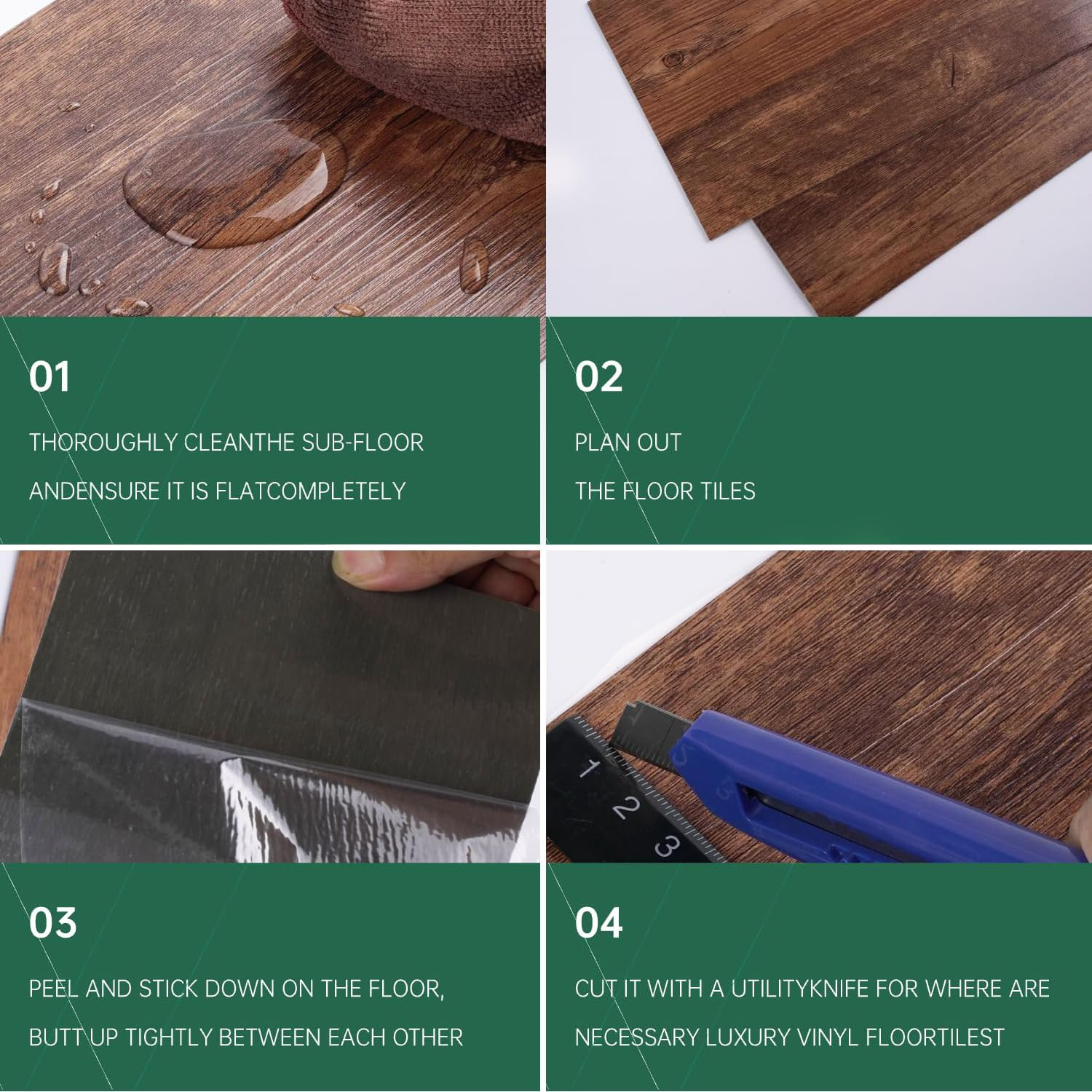 Peel and Stick Vinyl Flooring 36 Pack 54 Sq.Ft, Waterproof Vinyl Flooring Peel a