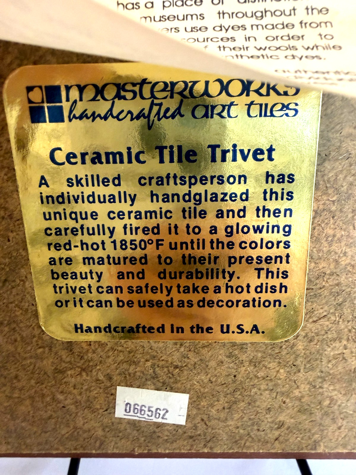 Handcrafted Navajo Weaving Design Ceramic Tile Trivet Southwest Heritage 1991 US