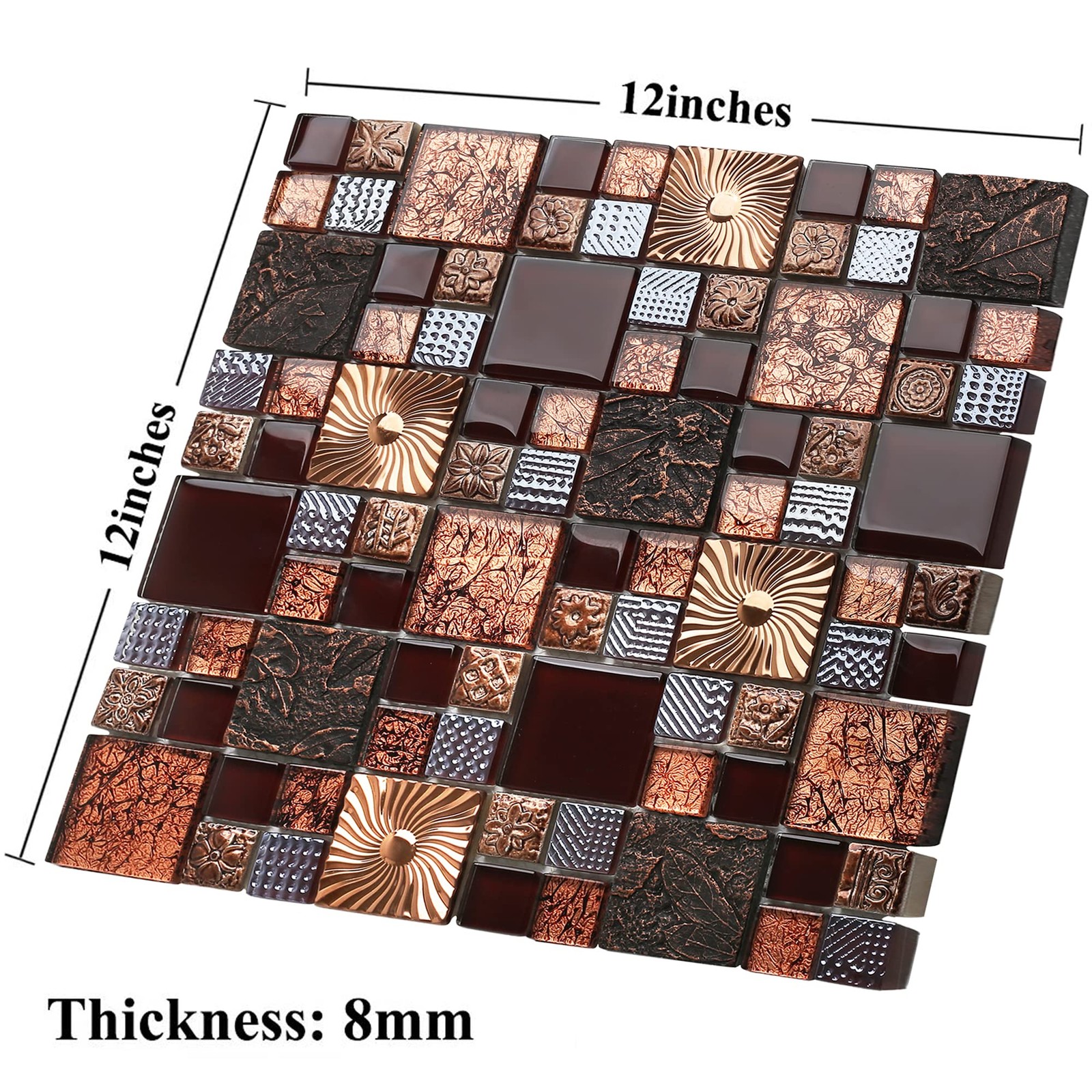 Red Wine Colors Glass Tile 2” x 2” Leaf Carving Imprints Antique Mosaics Te…