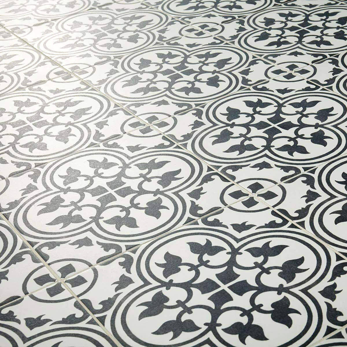 12×12 Flora Black White Encaustic Decorative Ceramic Floor and Wall Tile 1PC
