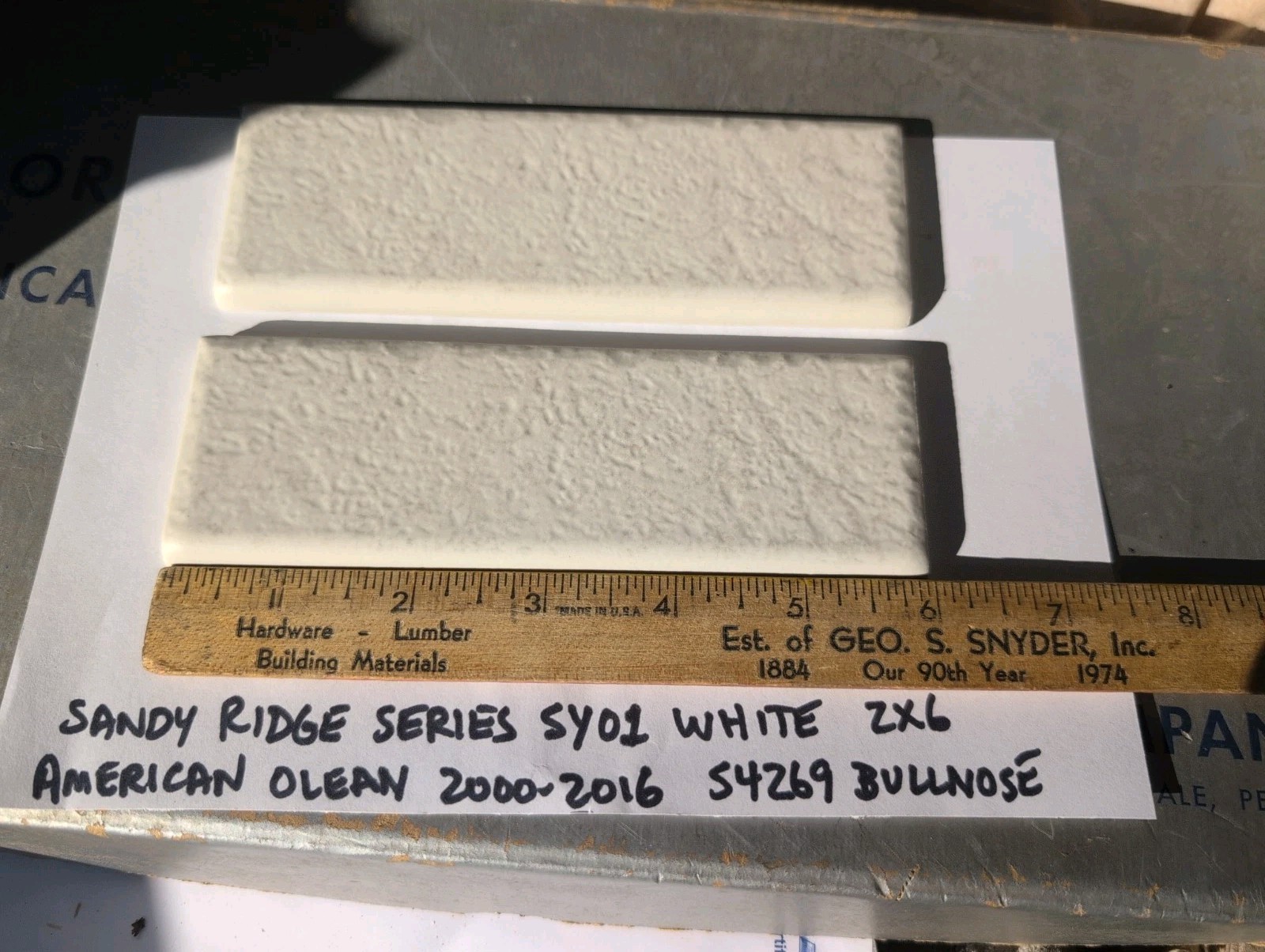 2 pcs American Olean Ceramic Tile Sandy Ridge series “White” SY01 2×6″ Bullnose