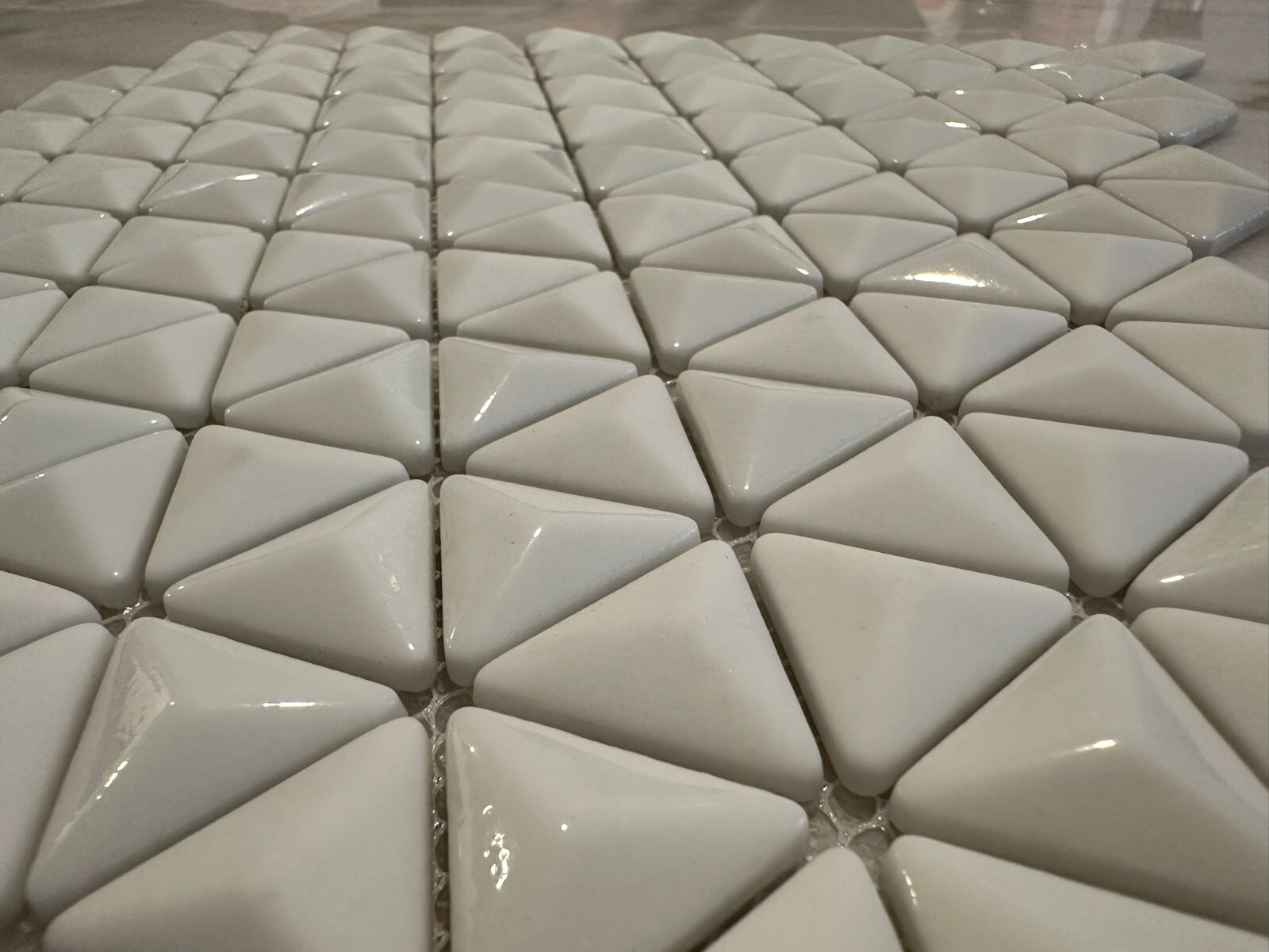 White 3D Triangle Matte and Glossy Mix Glass Mosaic