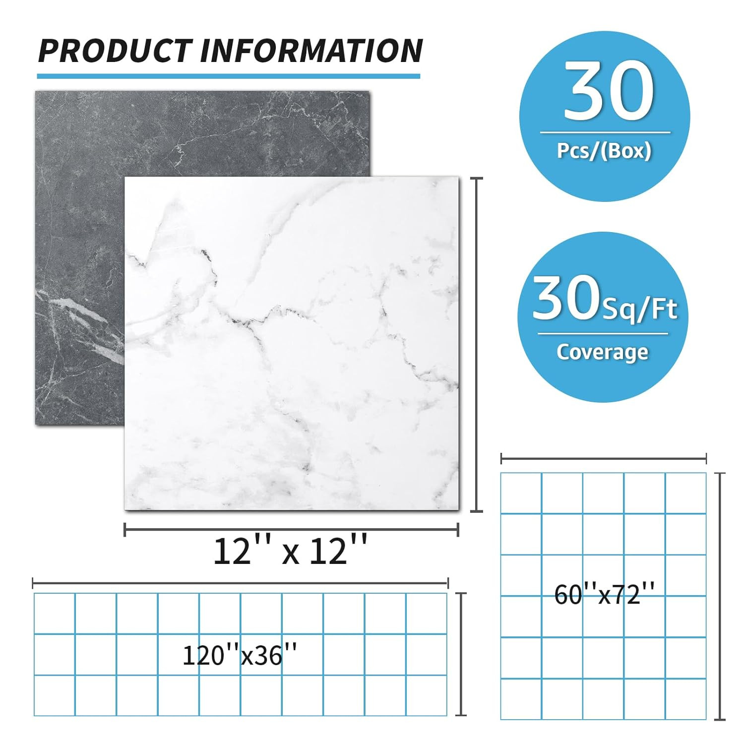 Peel and Stick Vinyl Floor Tiles 30-Pack 12 X 12 Inch, Self Adhesive Waterproof