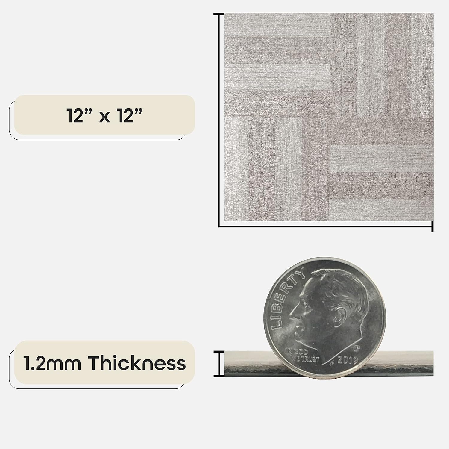 Nexus Self Adhesive 12-Inch Vinyl Floor Tiles, 20 Tiles – 12″ X 12″, Ash Grey Wo