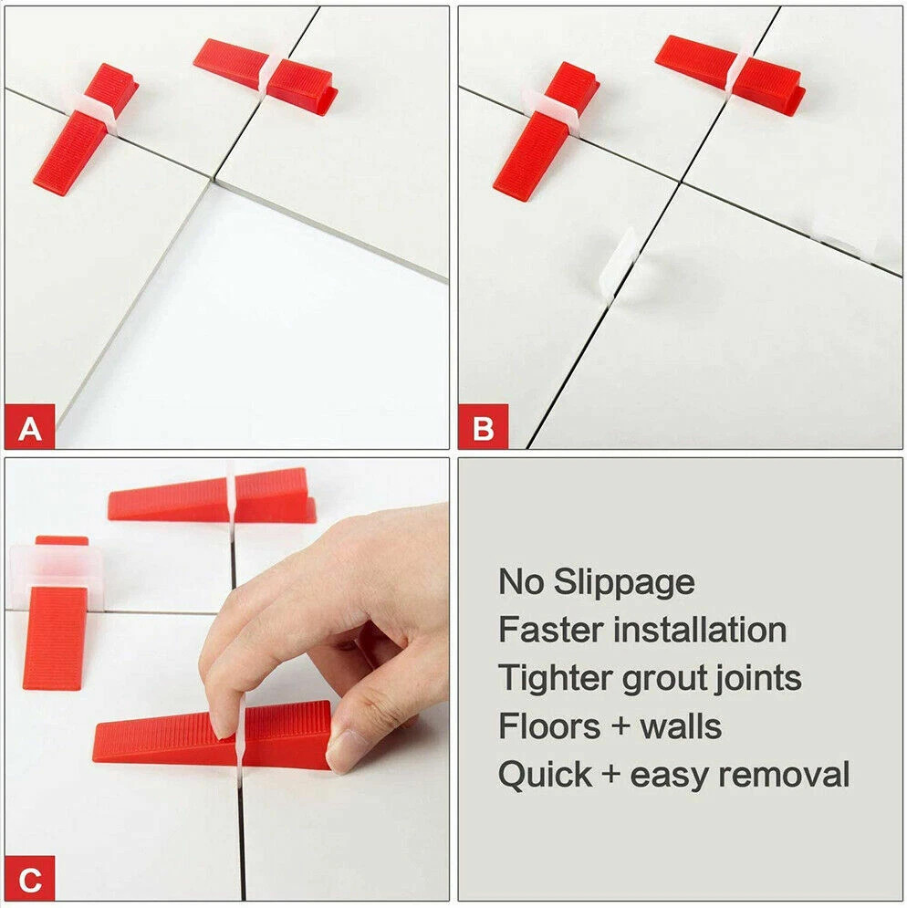Tile Leveling System with Tile Plier, Tile Spacers Clips and Reusable Wedges