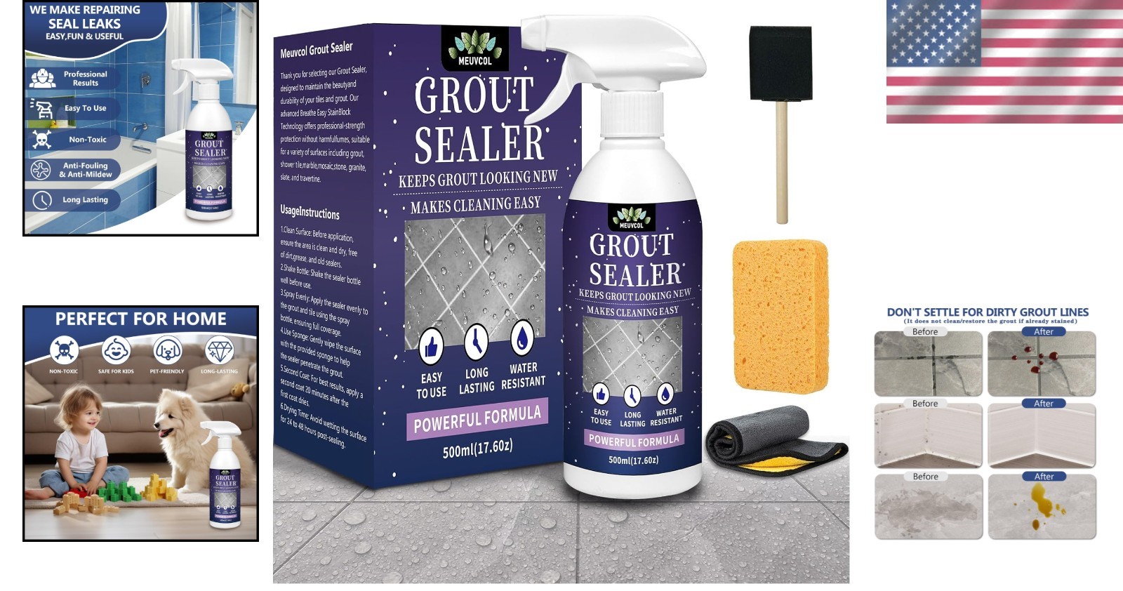 17.6 oz Non-Toxic Grout Sealer for Floors, Showers, Kitchens – Safe & Effective