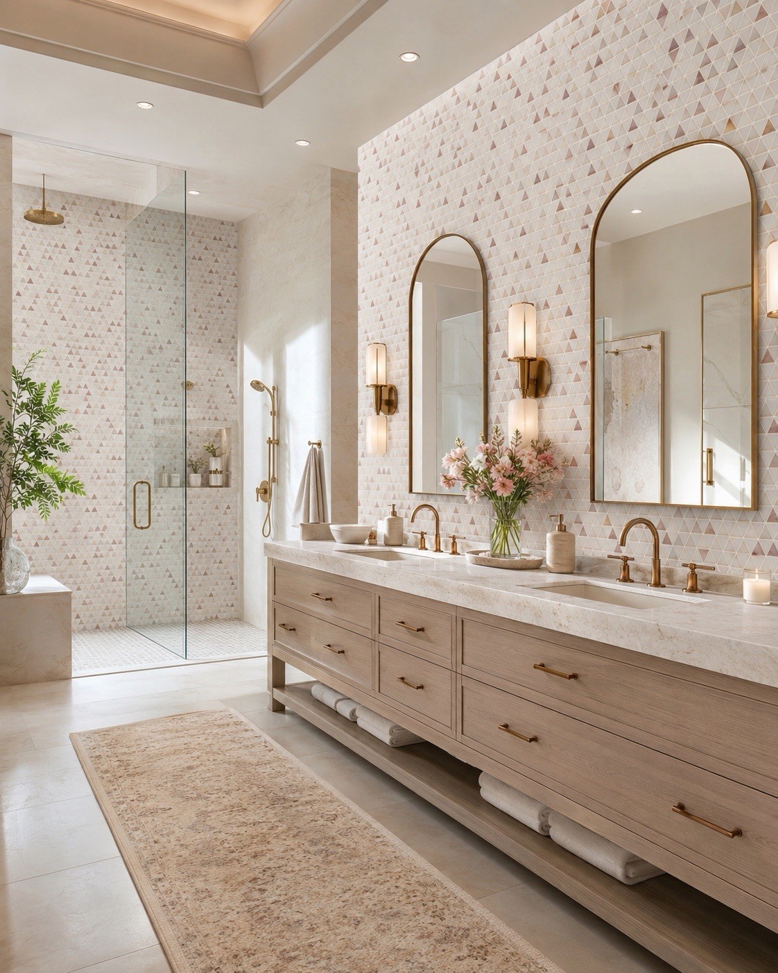 Artistic Tile Trombone Triangles Pink Blend Glass Mosaic Luxury Tile Sheets