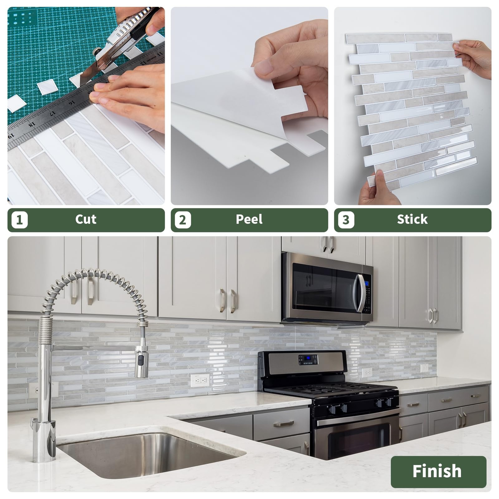 Peel and Stick Backsplash Tiles 10 Sheet Extra Thick Beige White Waterproof