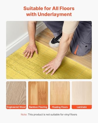 3-in-1 Flooring Underlayment 200 sq ft, 3mm Thick Foam Padding, Soundproof & Vap