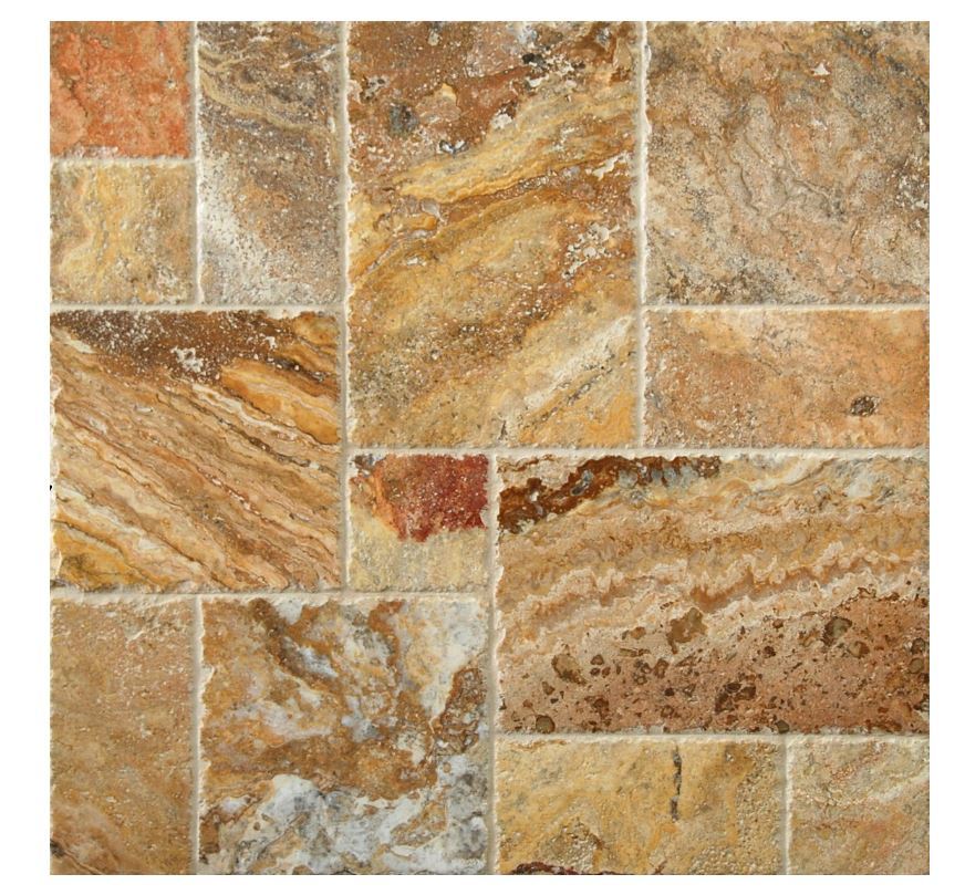 Scabos Travertine ROMAN / MIDI Versailles Pattern Tiles, Brushed and Chiseled