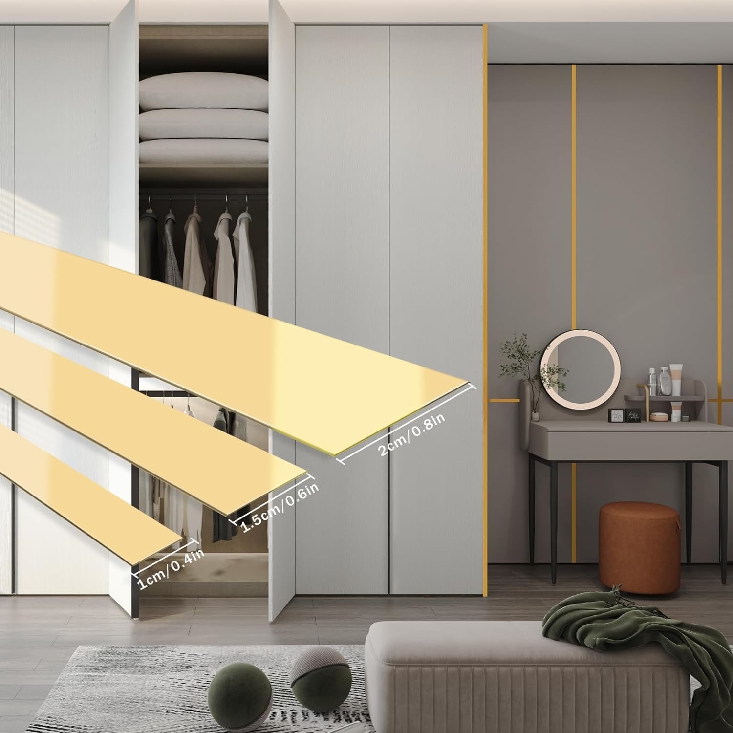 Stainless Steel Peel and Stick Molding Trim Mirror-Like Finish Metallic Gold Wal