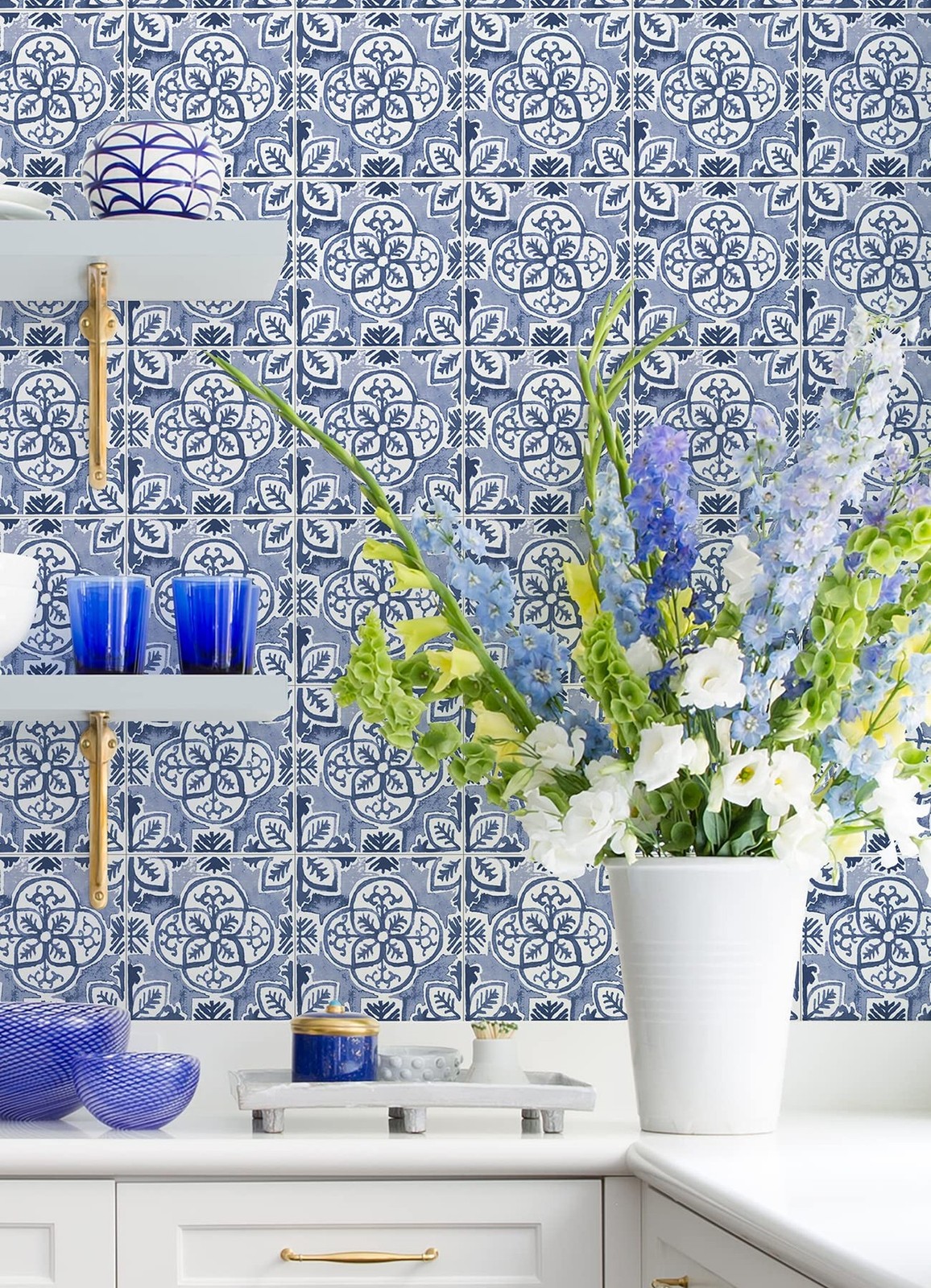 WallPops, Caeli Peel & Stick Wall Tiles, Blue, Peel and Stick Floor Tile, Geo…