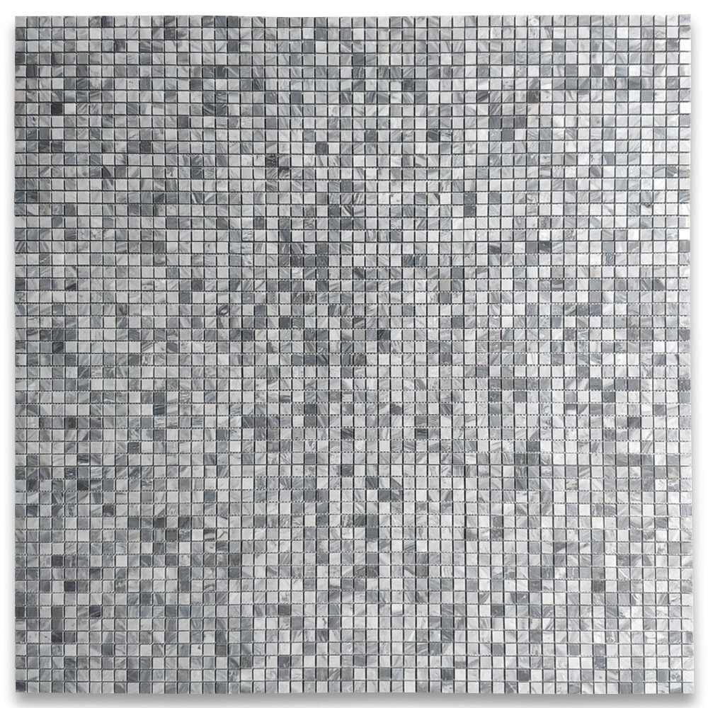 K22XP Bardiglio Gray Marble Square Mosaic Tile Polished 5/8 x 5/8 Grid