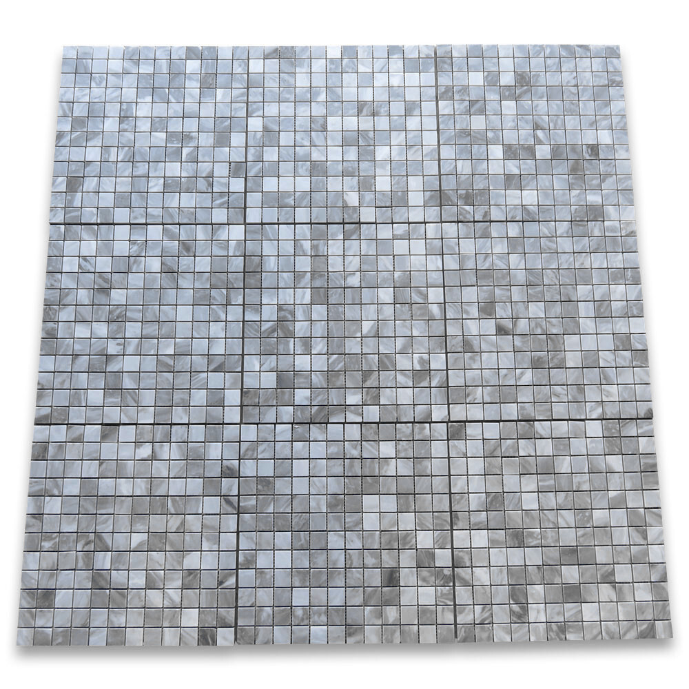 K24XH Bardiglio Gray Dark Grey Marble 1×1 Grid Square Mosaic Tile Honed