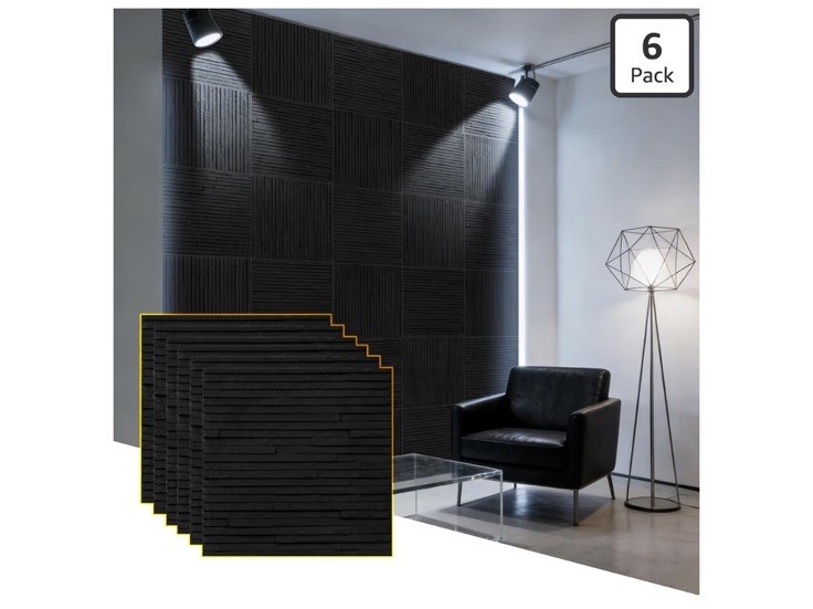 6 Pcs 3D Black Faux Stone Wall Panels, 11.8’‘ x 11.8’’ x 0.2”, Inorganic