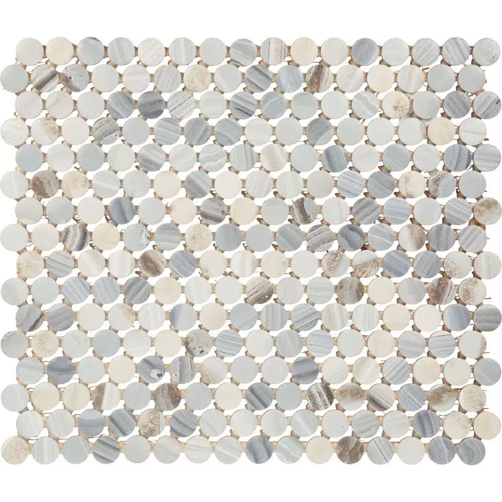 Lamora Marble Coastal Blue 11 In. X 13 In. Glazed Ceramic Penny round Mosaic Til