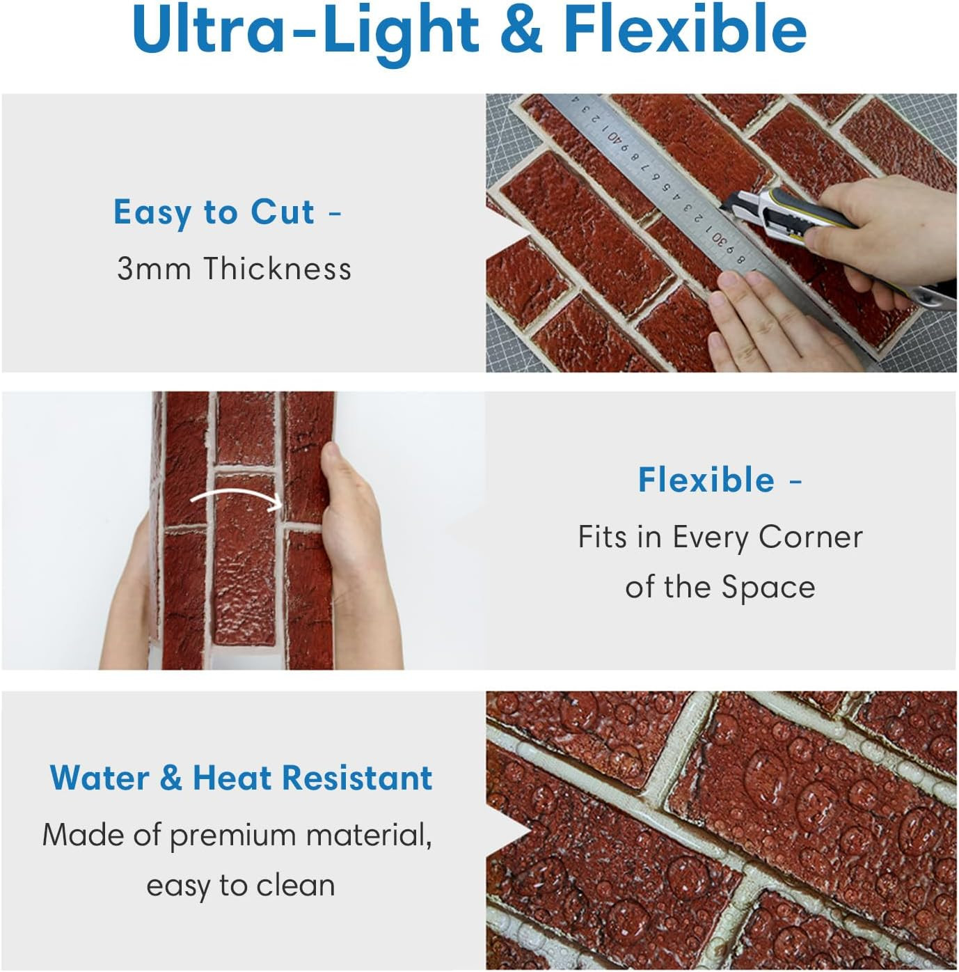 3D Peel and Stick Faux Brick Wall Panels, Red PVC Wallpaper, 10 Pcs 12″x12