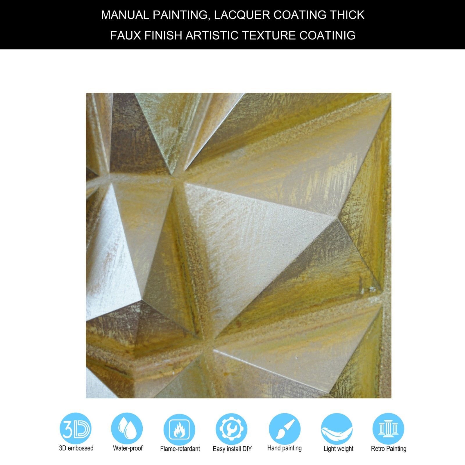 PVC Faux Tin Painting Tile Aged Artwork Panels PLM101 Golden 10pcs PAINTSDECOR
