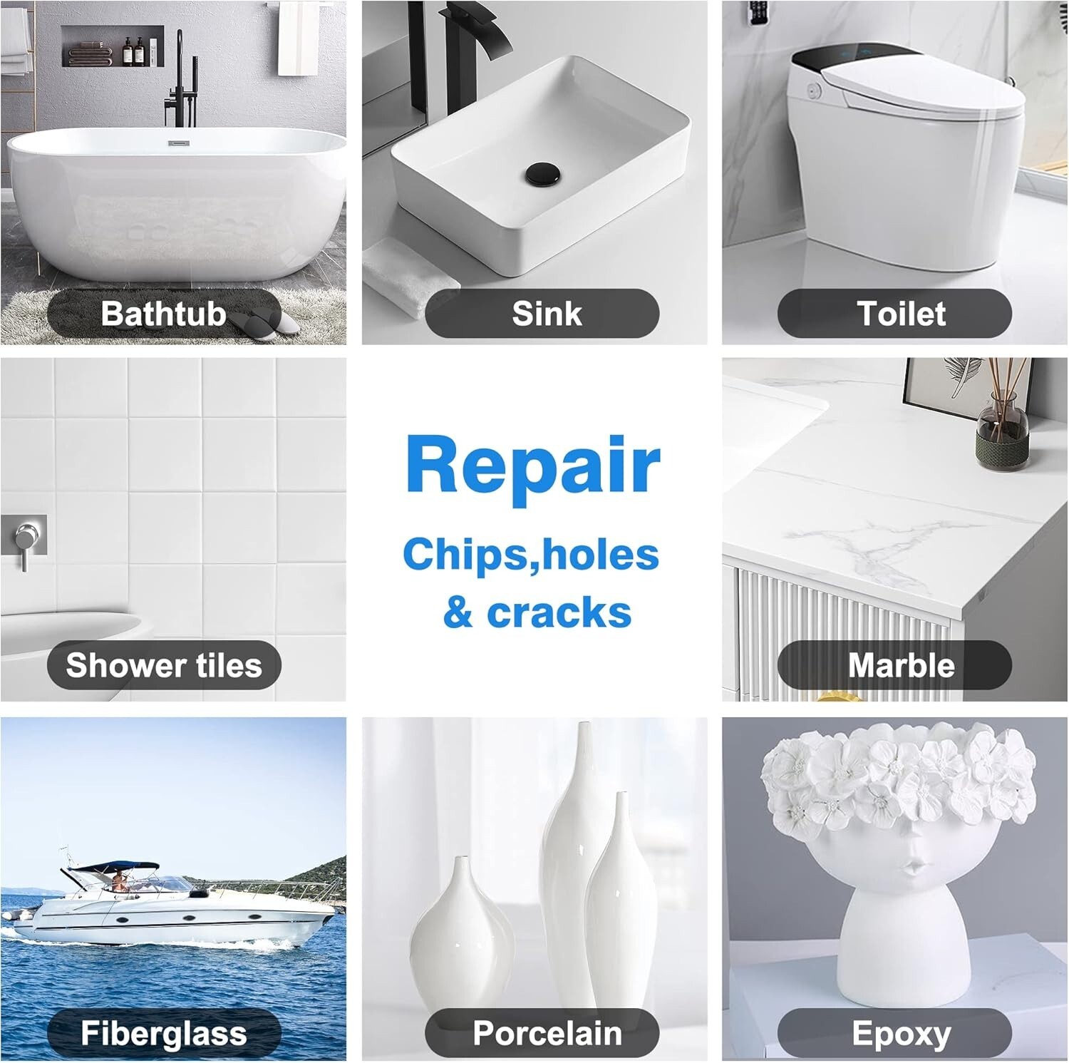 Complete Bathtub Repair Kit – Color Match Epoxy Resin for Porcelain & Fiberglass