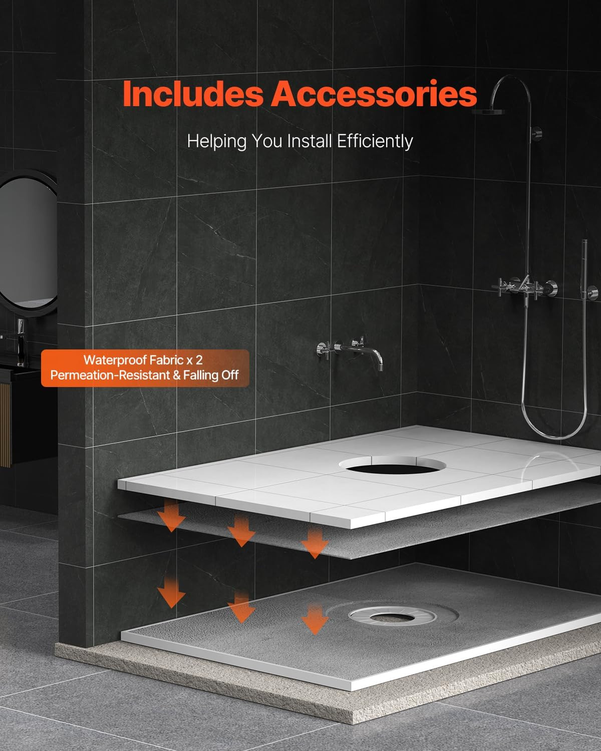 38″X60″ Shower Kit with Curb, Waterproofing Membrane Thickened Shower Base EPS M