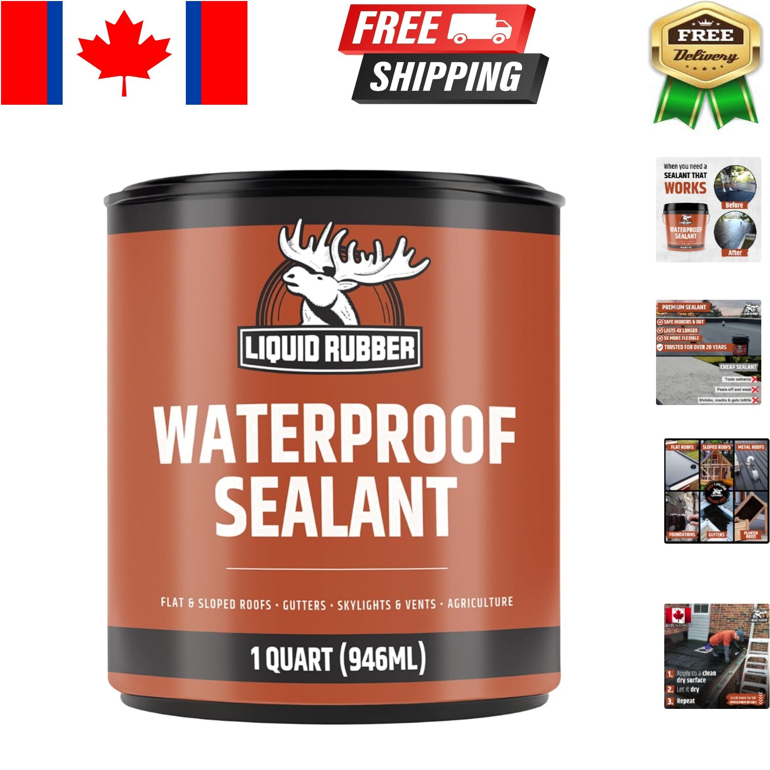 Flexible Waterproof Sealant – 1 Quart, Multi-Surface Protection for All Repairs