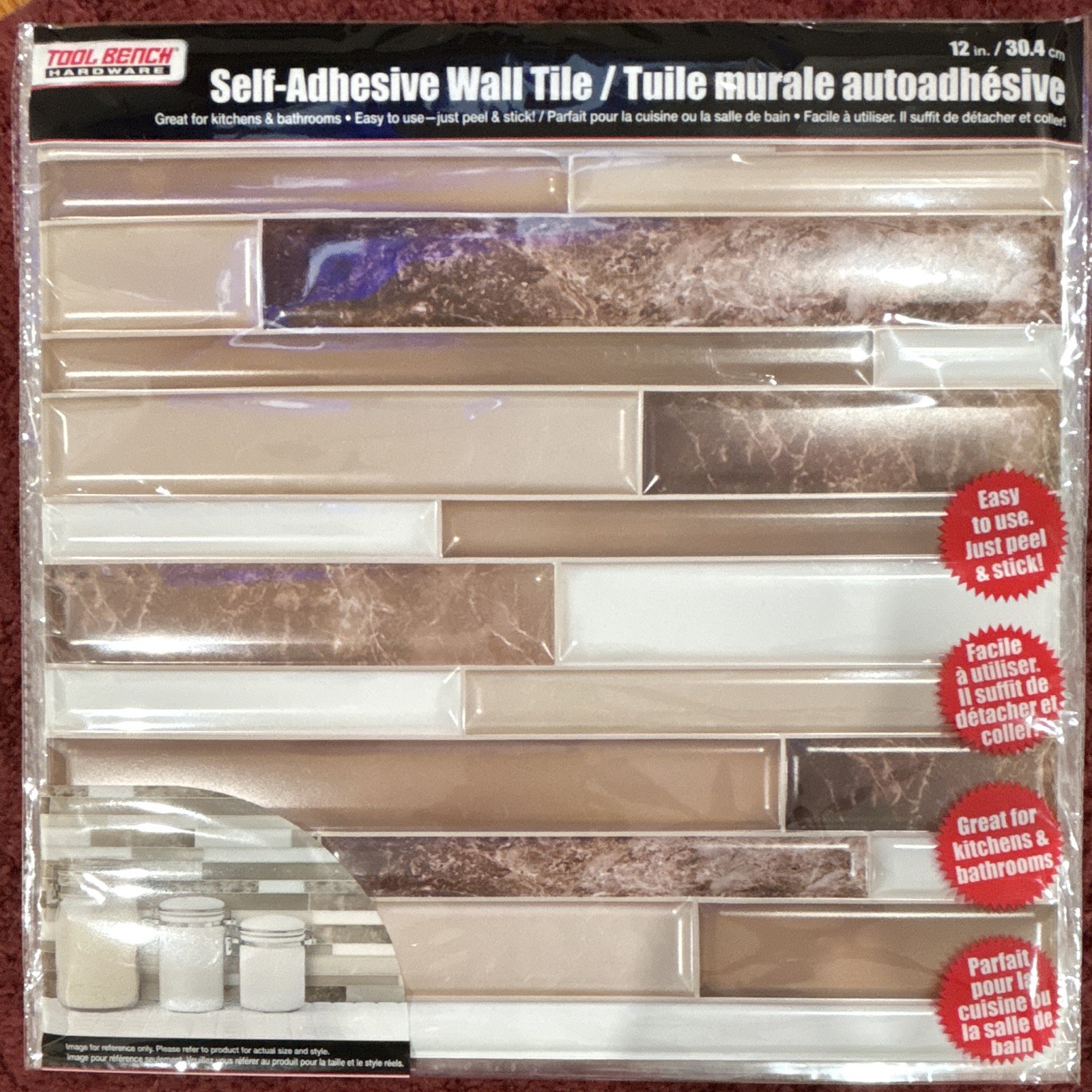 LOT OF 18 Tool Bench Hardware Self- Adhesive Wall Tile 12” – Earth Tone Subway