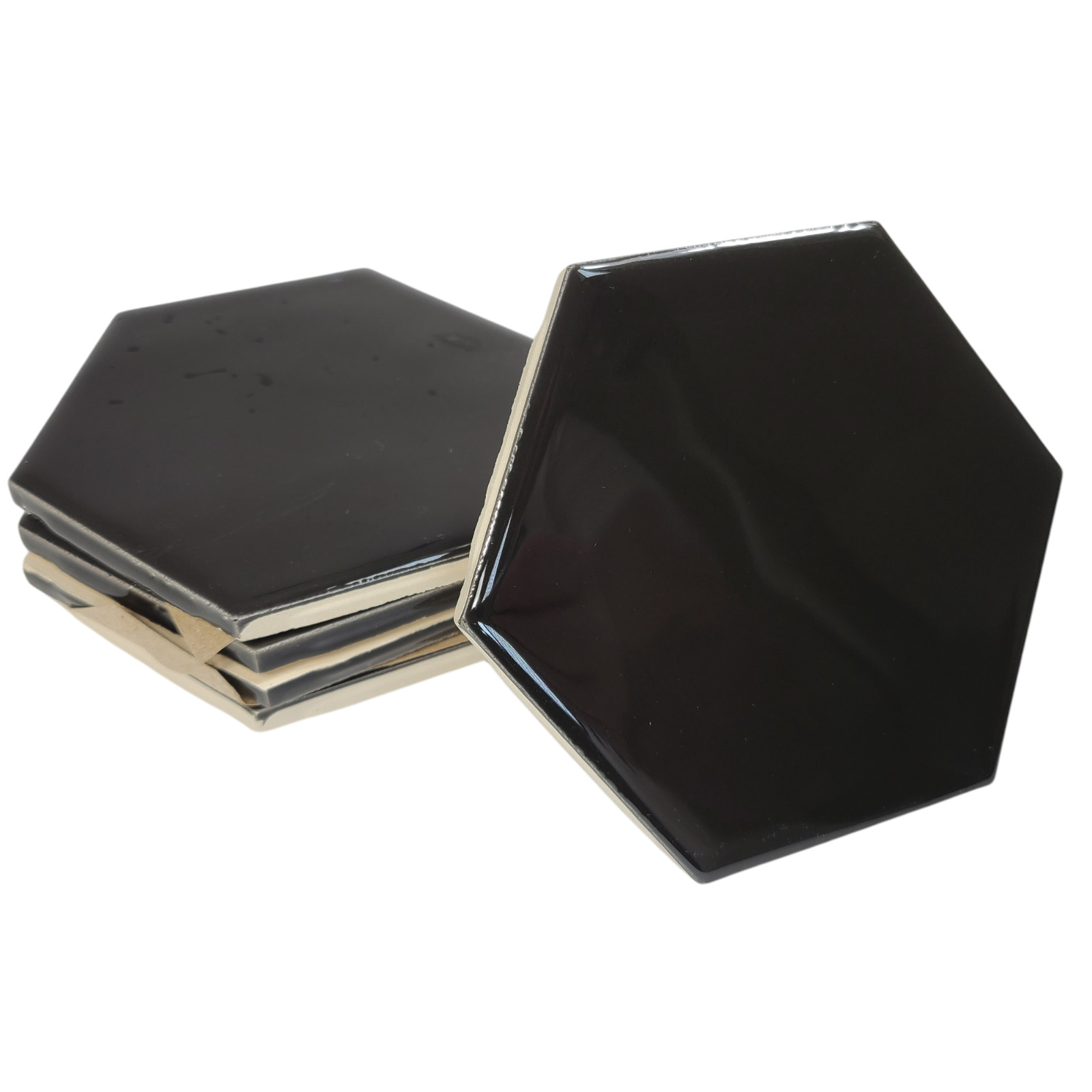 Black Ceramic Tile Hexagon Subway Vintage Mid Century Modern Rippled Beehive