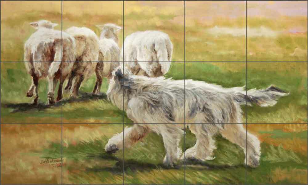 Country Life Tile Backsplash Debbie Hughbanks Sheep Dog Art Ceramic Mural DHA029