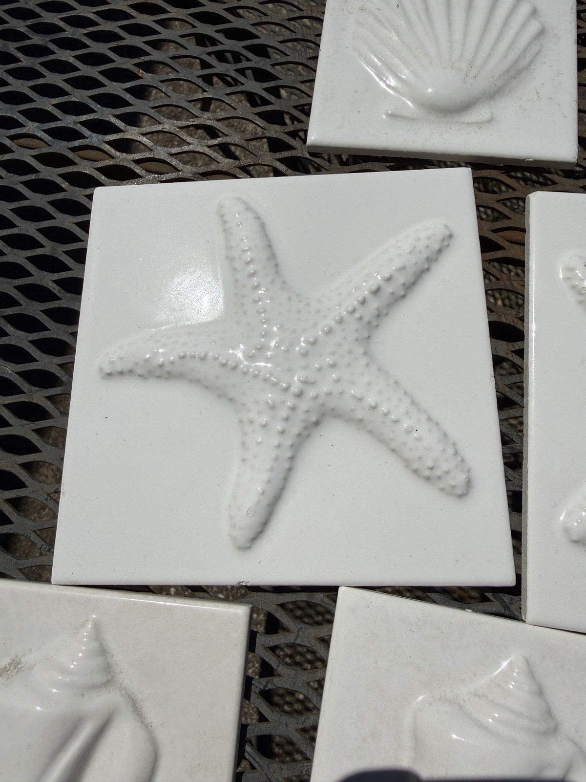 Lot Of Shell & Starfish Ceramic Porcelain Tiles For Wall / Backsplash 4.25/6 in