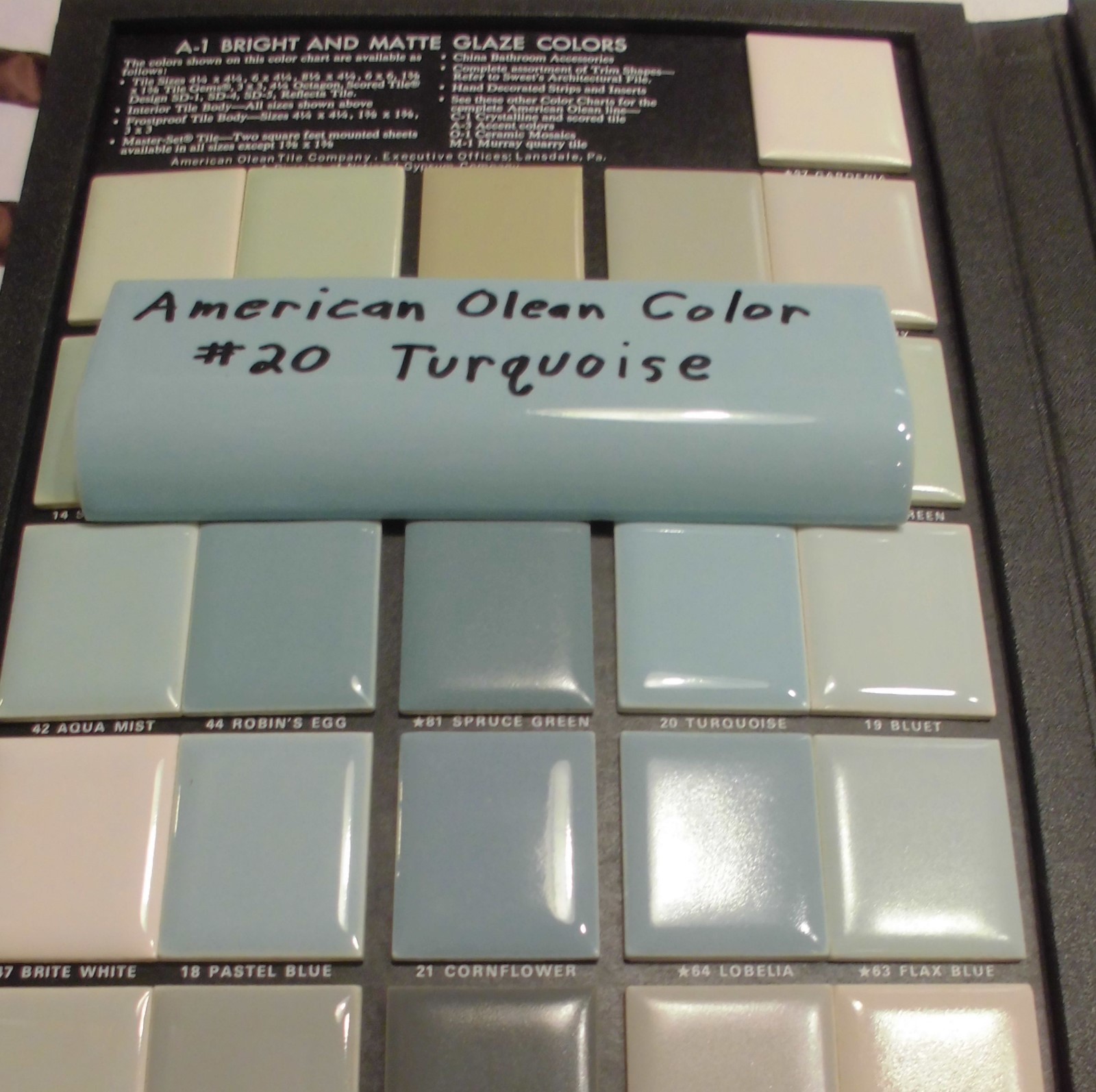 1 pc. *Glossy Turquoise* 2″ X 6″ Radius Bullnose Ceramic Tile: New Old Stock