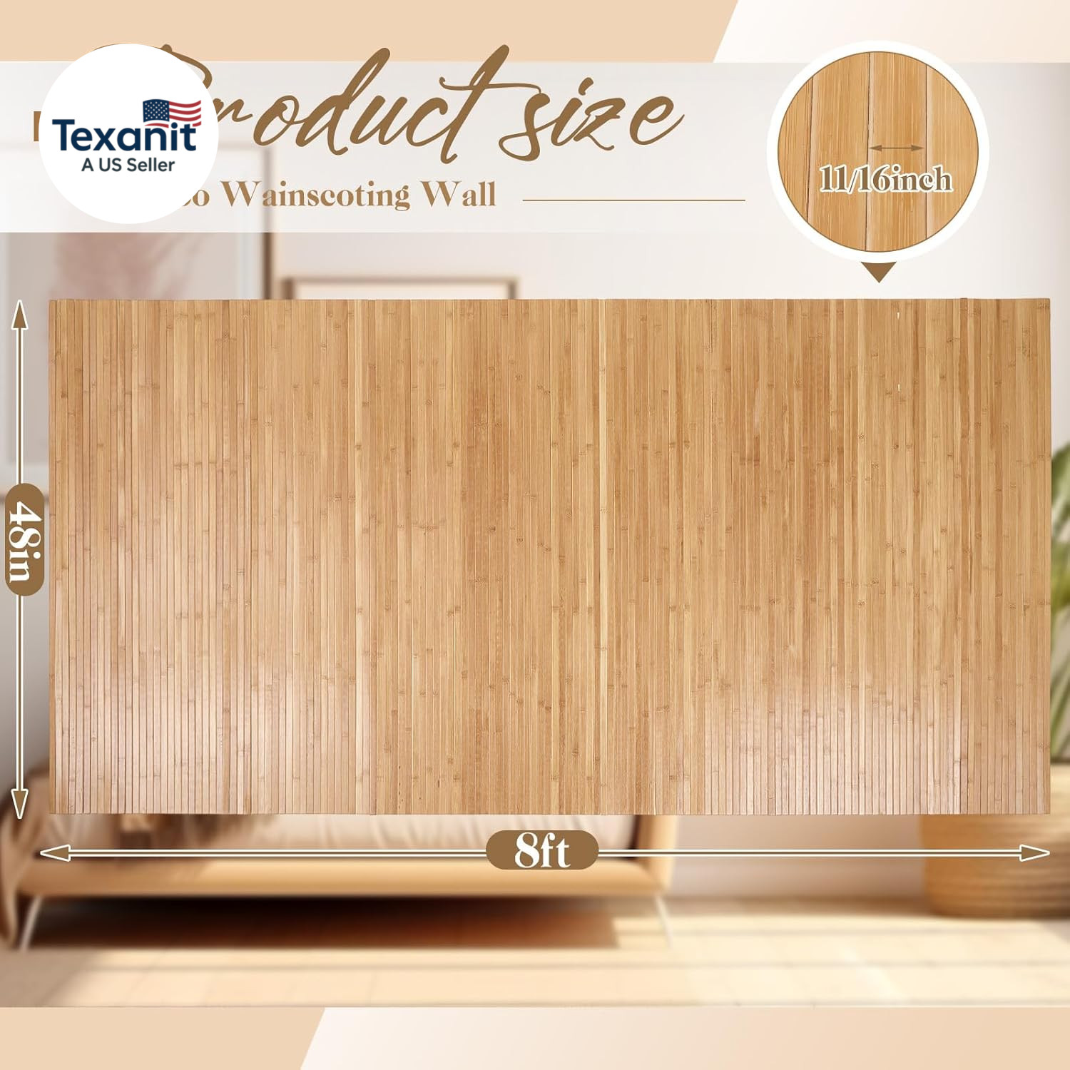 2 Pcs Natural Bamboo Wall Panel for Interior Wall 48”X96” Bamboo Covering Rene