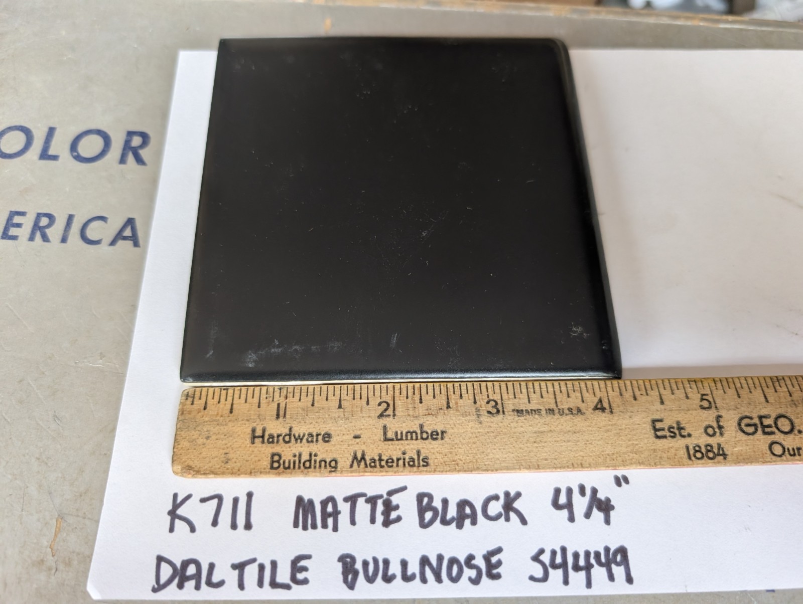 4 pcs Daltile Matte Black ceramic tile 4 1/4″ Thinset BULLNOSE S4449 AO 64