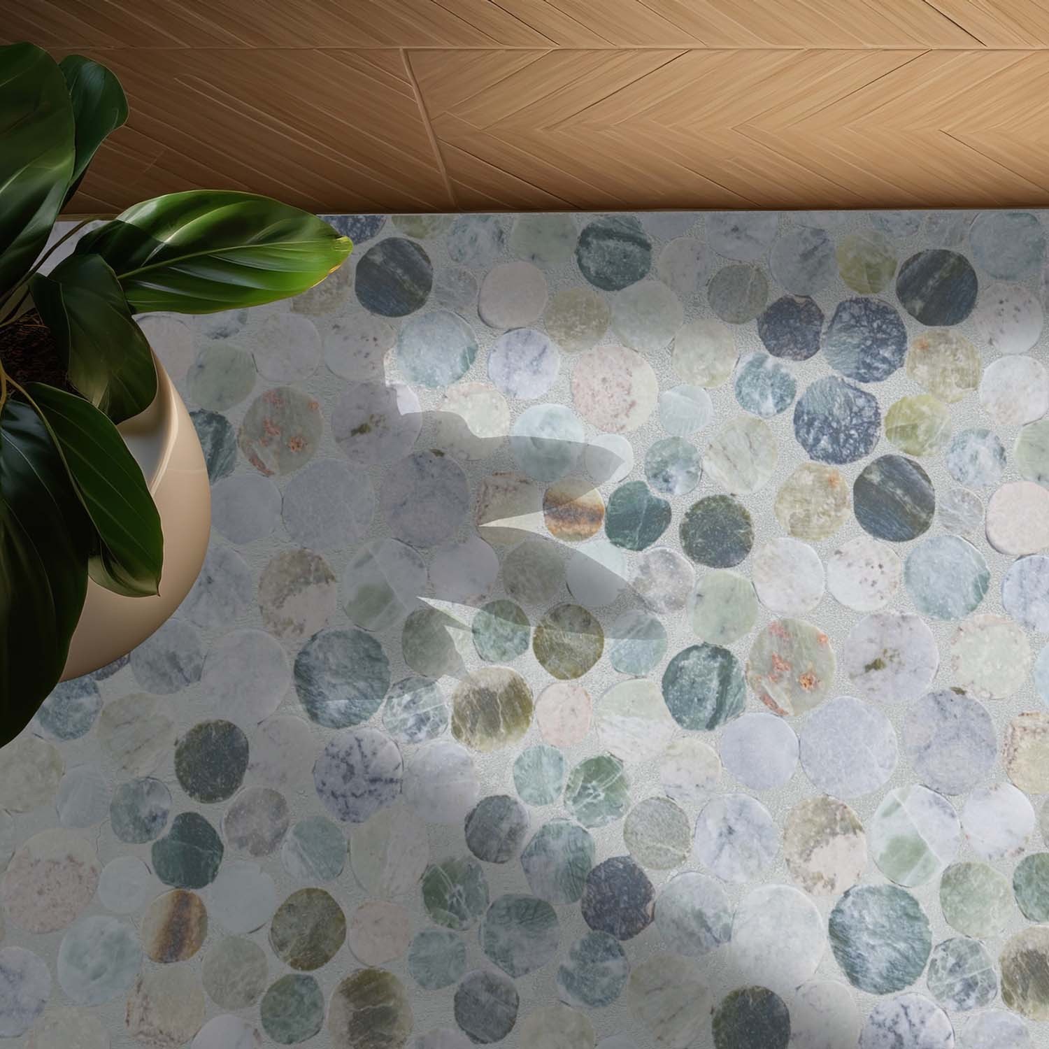 Sea Green Penny Round Pebble Mosaic Wall & Floor Tile ($14.57/SqFt)