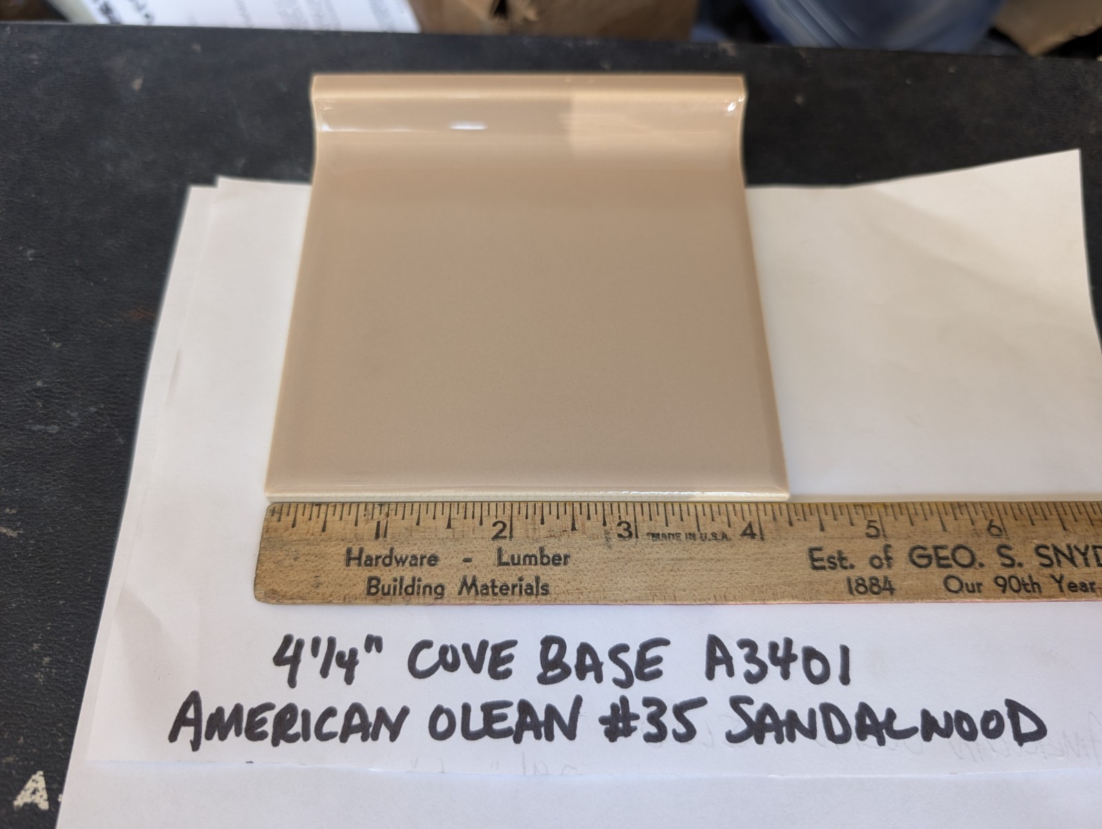 1 piece 4 1/4″ Ceramic Tile Cove base A3401 #35 Sandalwood American Olean Gloss
