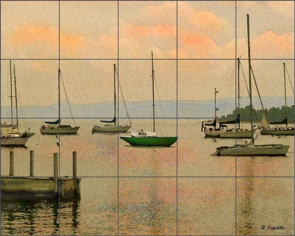 Tile Mural Backsplash Ceramic Franklin Nautical Sailboats Anchorage Art RFA004