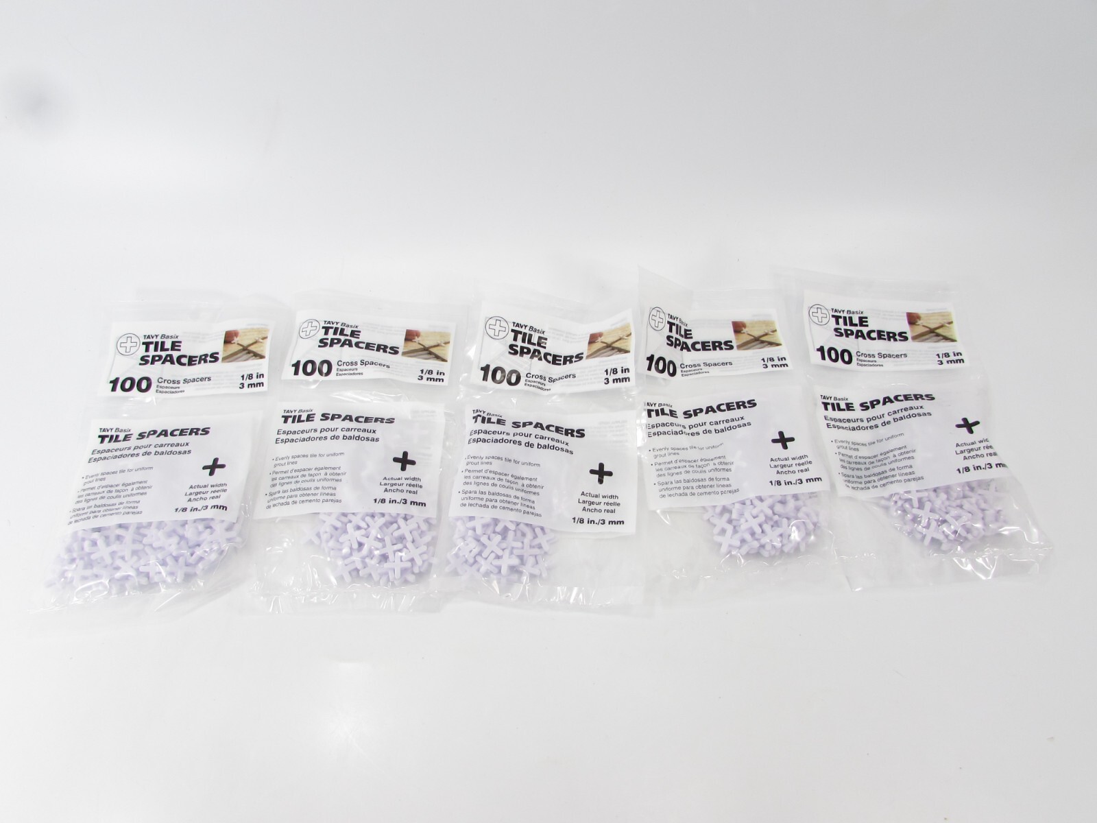 Tile Cross Spacers New 5 Packs of 100 TAVY Basix 1/8″ 3mm 500 spacers total